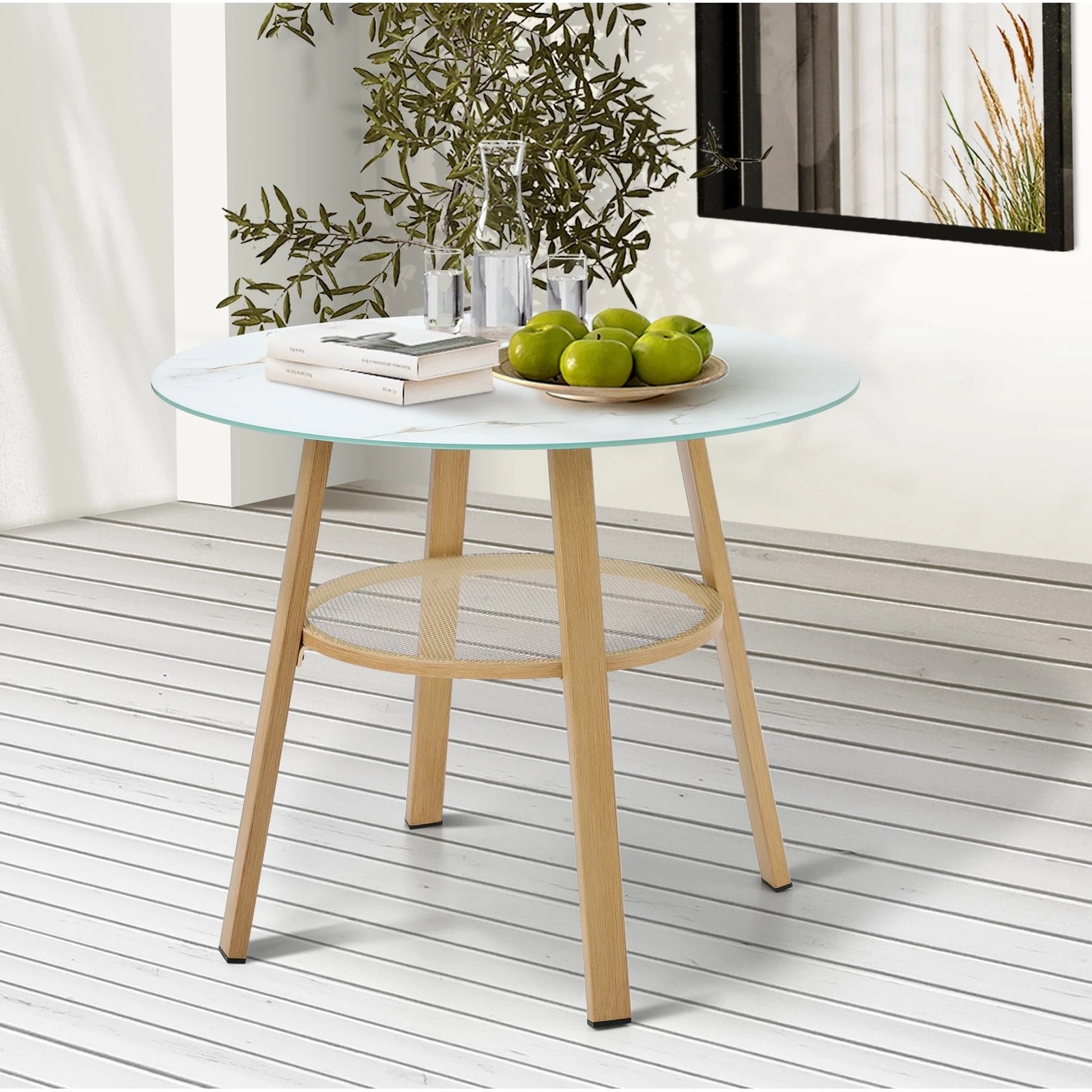 10 Livsip Outdoor Dining Table W/ Storage Shelf Patio Furniture 90cm
 - Brown, 10 of 10