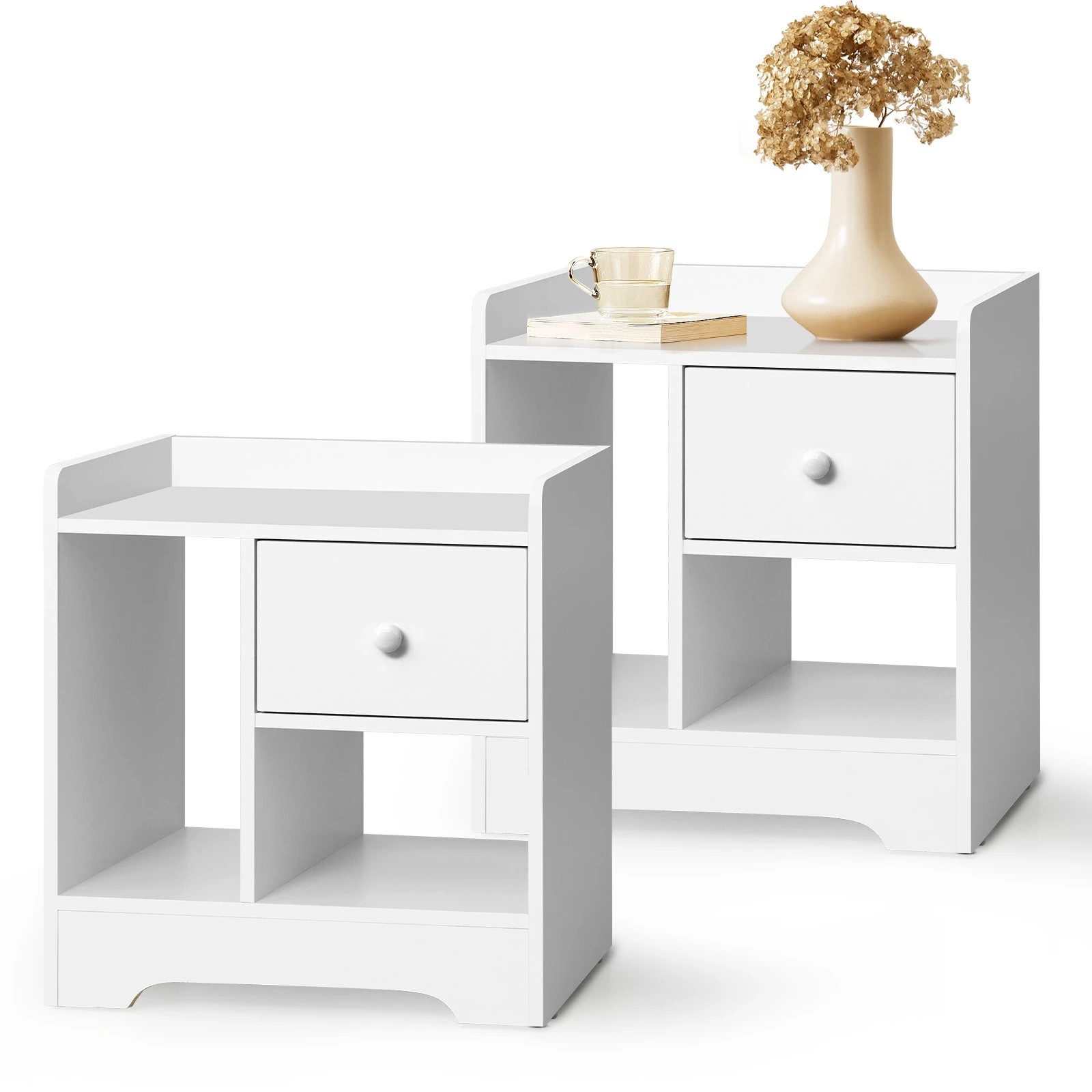 9 Oikiture Bedside Tables Set of 2 Side Table Nightstand Storage Shelf - White, 9 of 10