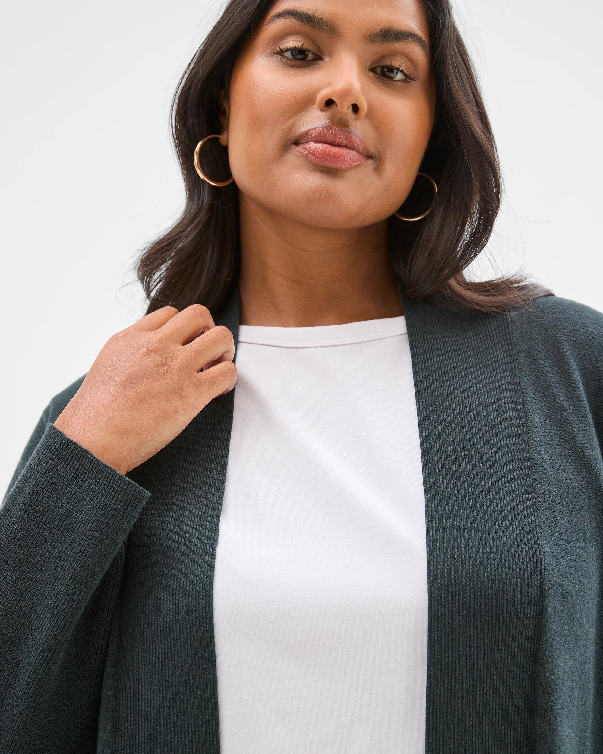 4 Target Curve Curve Australian Cotton Blend Edge To Edge Longline Rib Cardigan MIDNIGHT JADE, 4 of 7