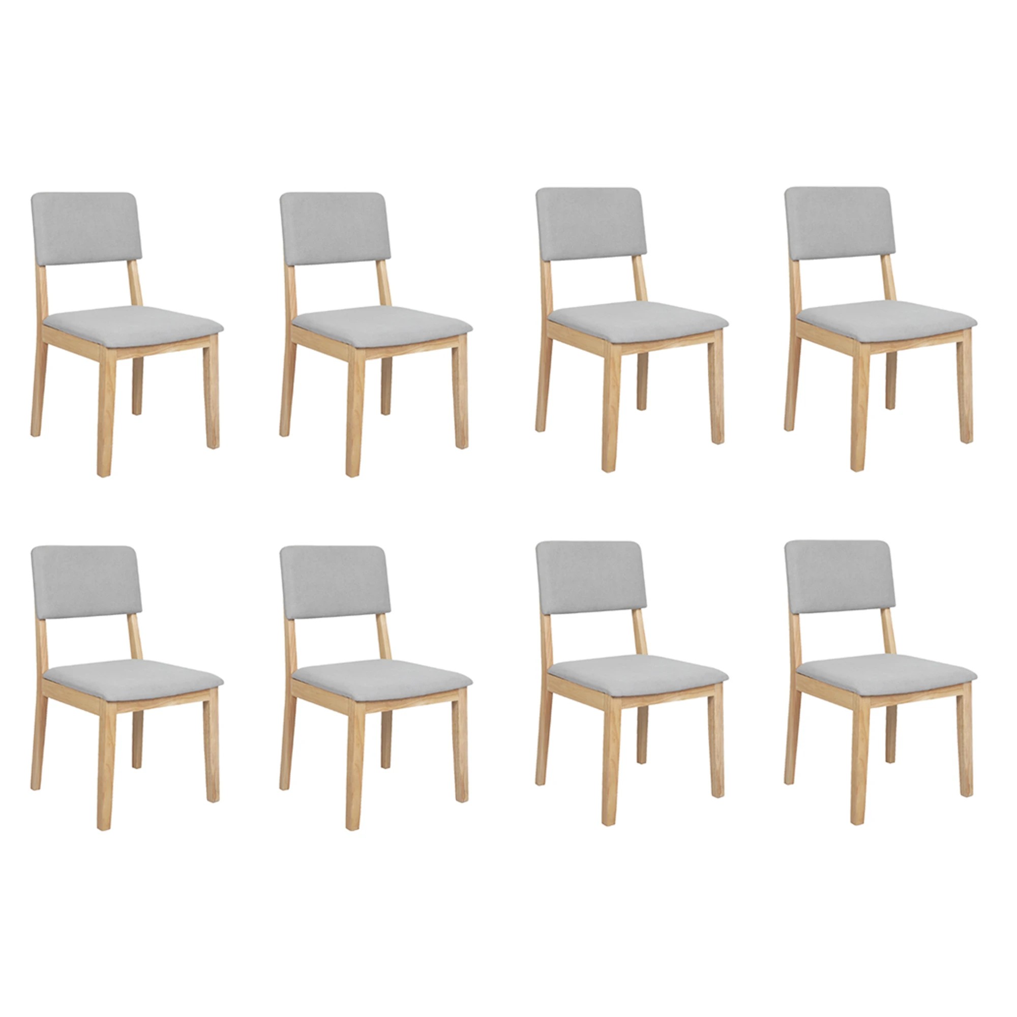 1 Levede Set Of 8 Wood Linen Padded Dining Chairs, 1 of 7