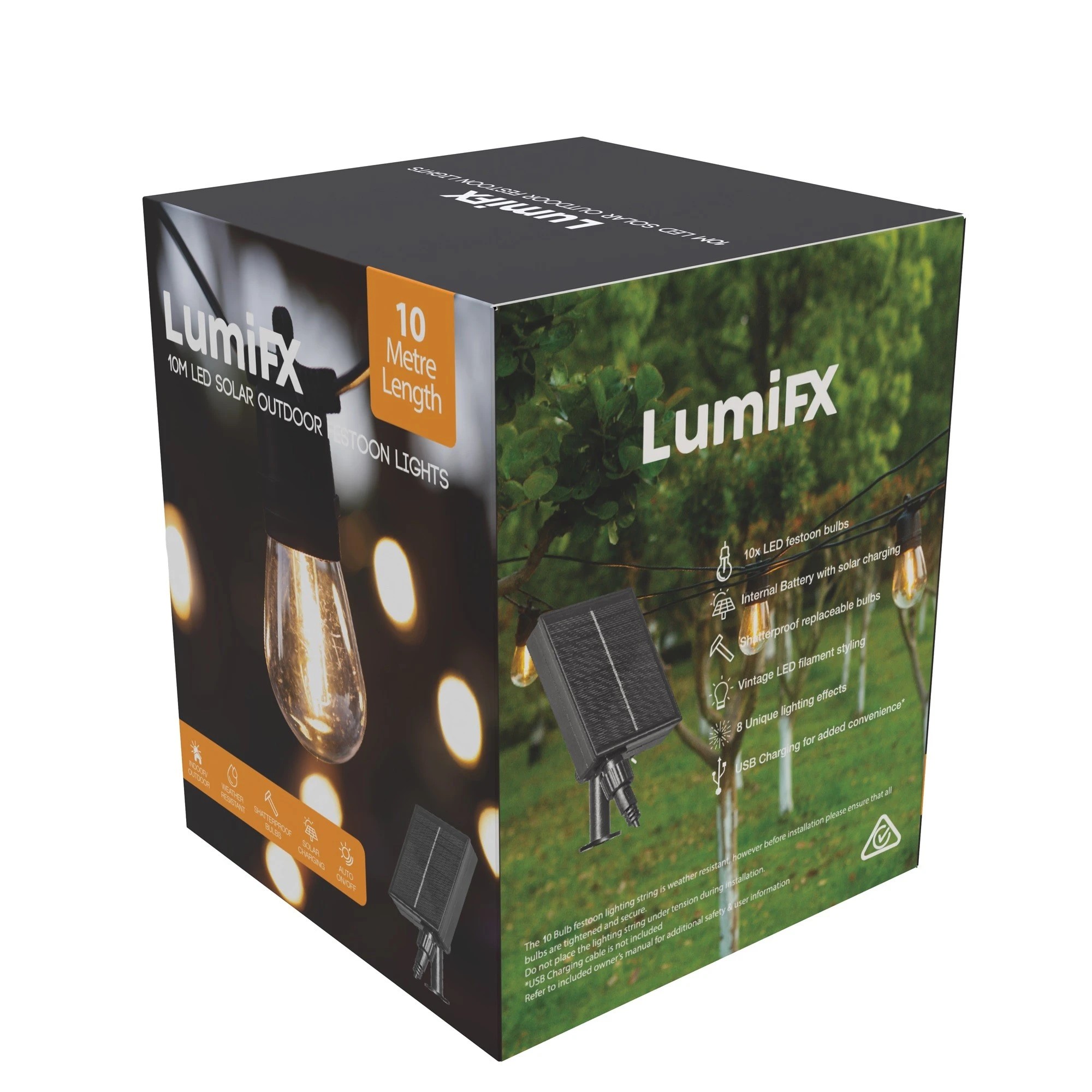 2 LumiFx 10 Bulb Outdoor Festoon Lights 8 Lighting Effects 10 Metres Warm - Clear, 2 of 10