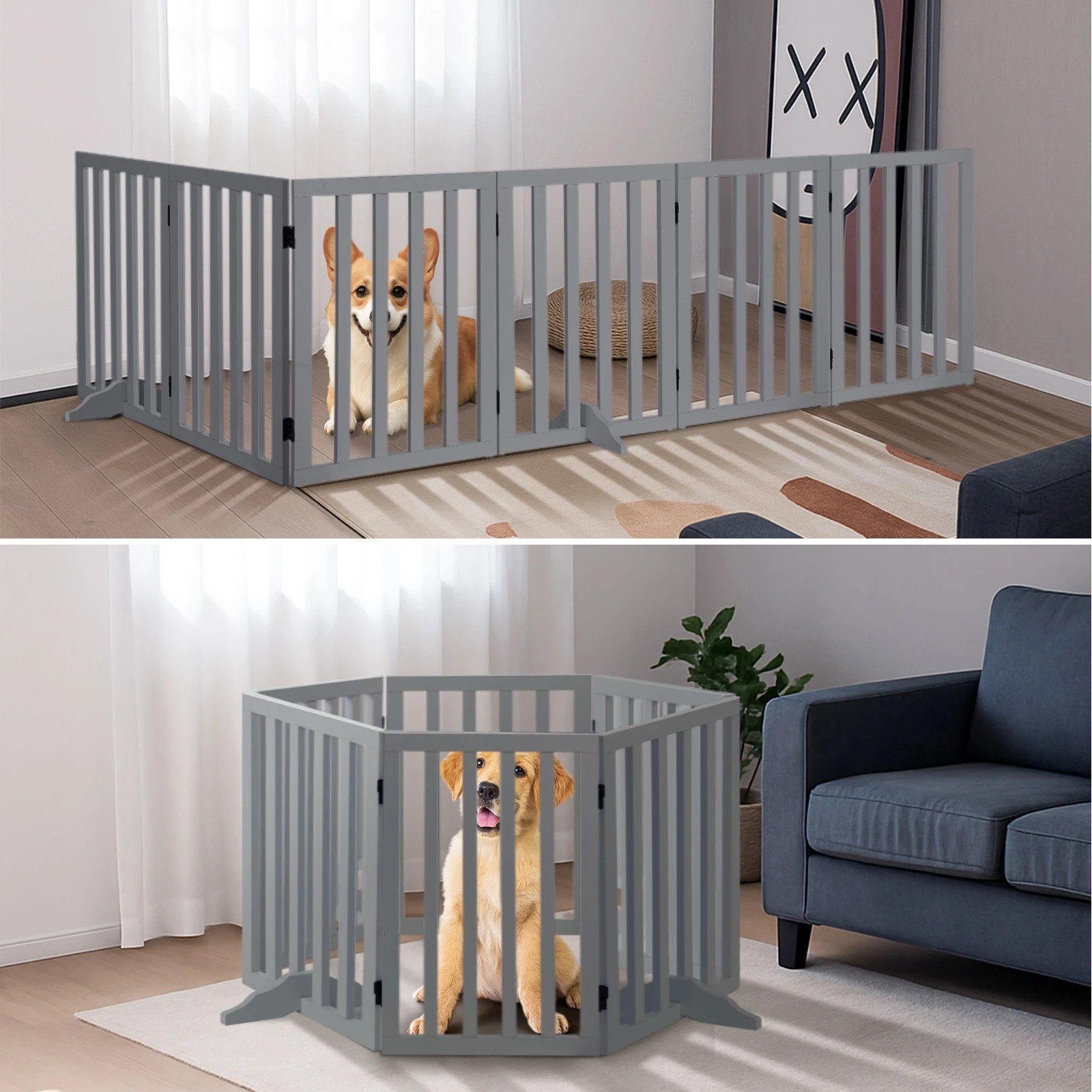 7 Alopet Wooden Pet Gate Dog Fence Safety Stair Barrier Security Door 6-Panel - Grey, 7 of 10