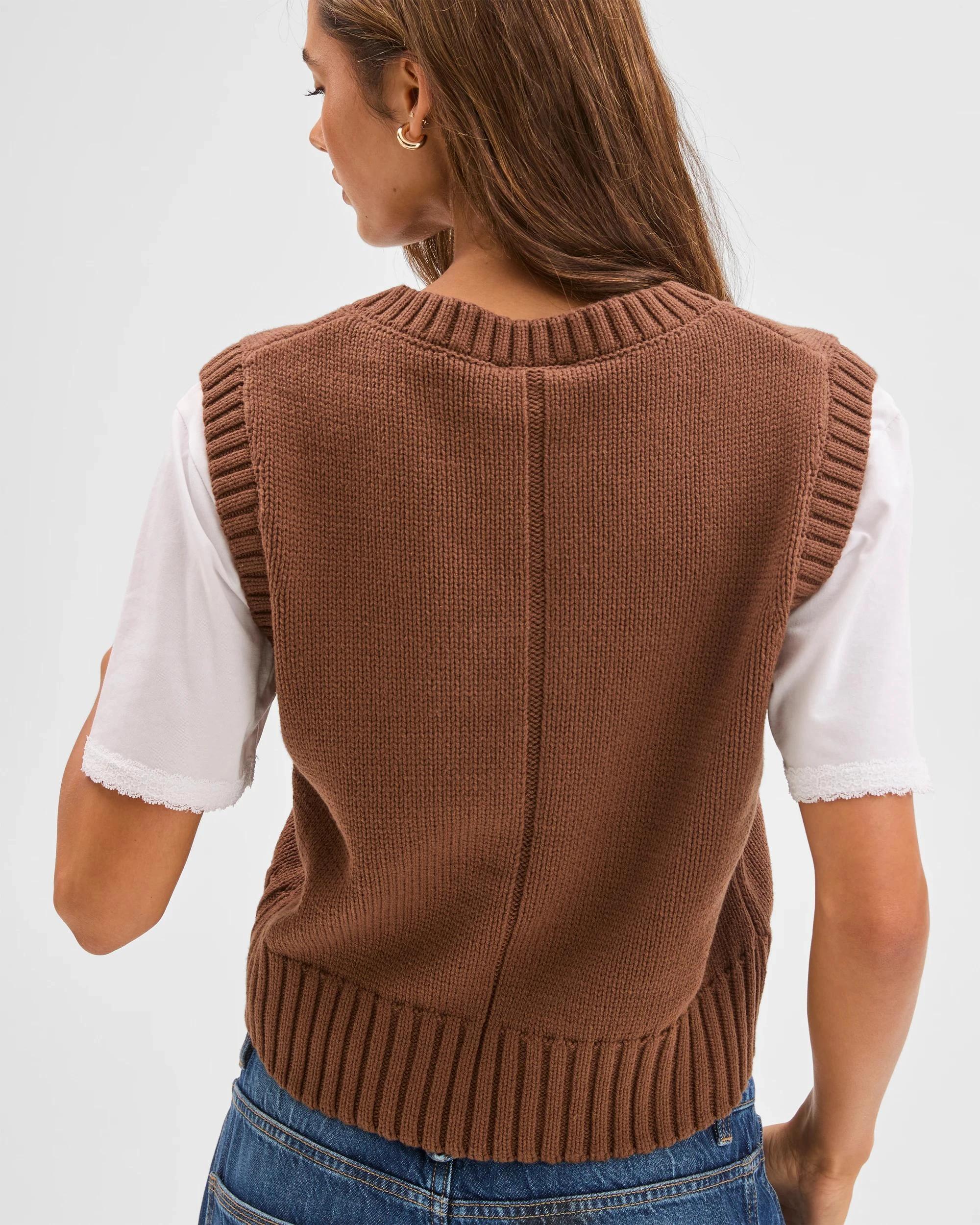 7 Lily Loves Australian Cotton Blend V-Neck Knit Vest LIGHT BROWN, 7 of 8
