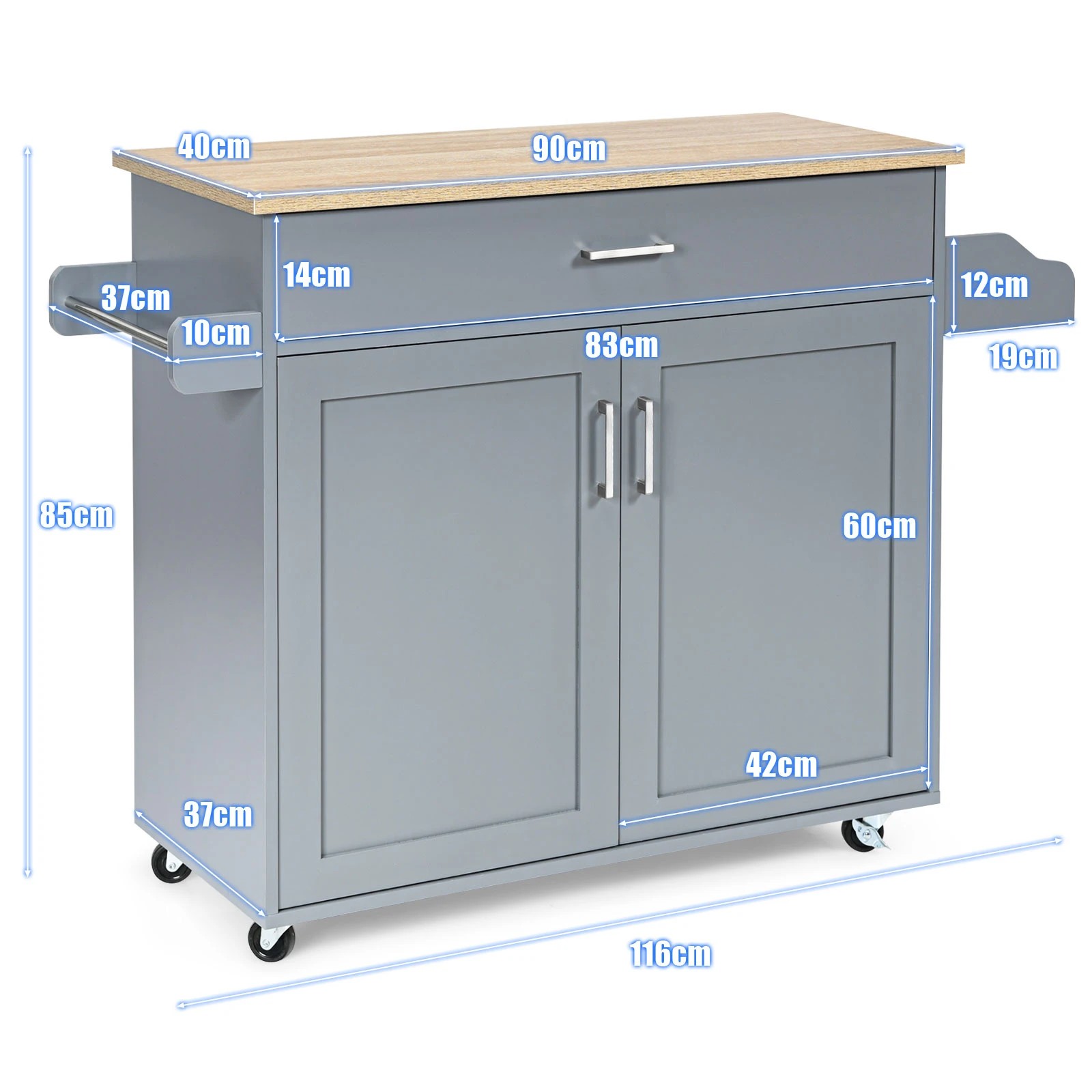 4 Costway Wooden Rolling Kitchen Island Grey, 4 of 5