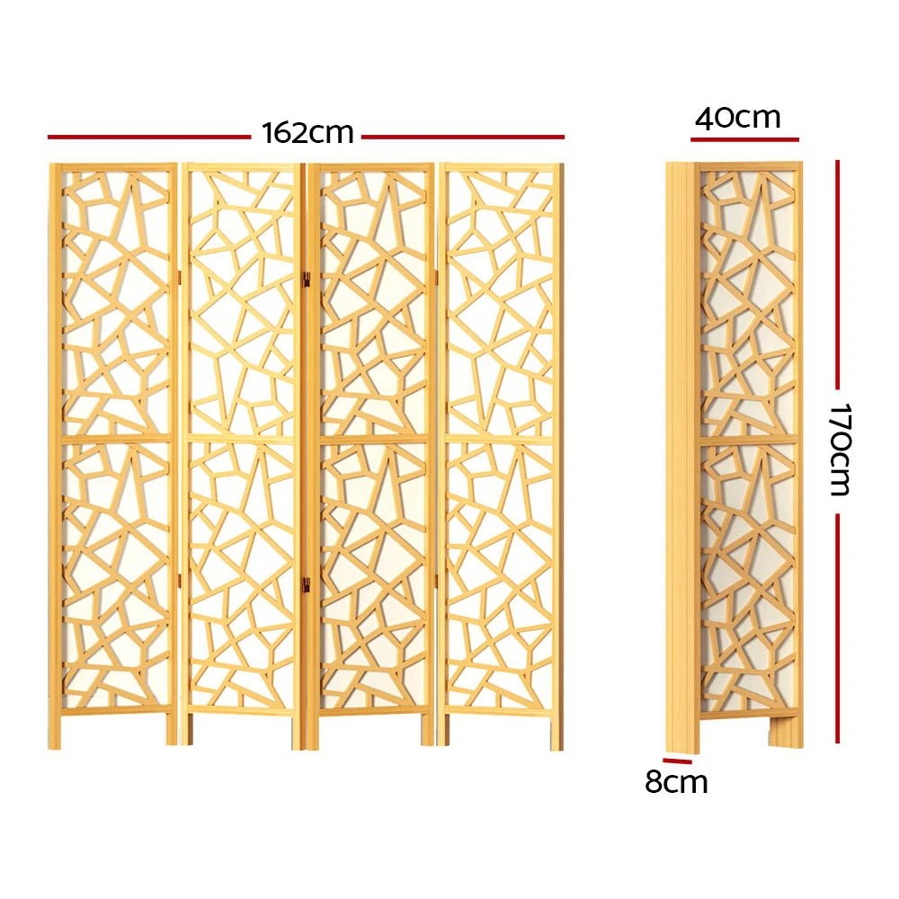 2 Artiss 4 Panel Room Divider Screen 162x170cm Clover - Natural, 2 of 7