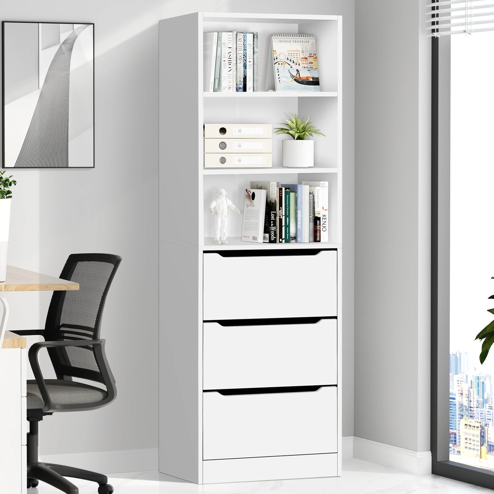 2 Alfordson Chest of 3 Drawers Office Storage Cabinet Tallboy Bedroom - White, 2 of 10