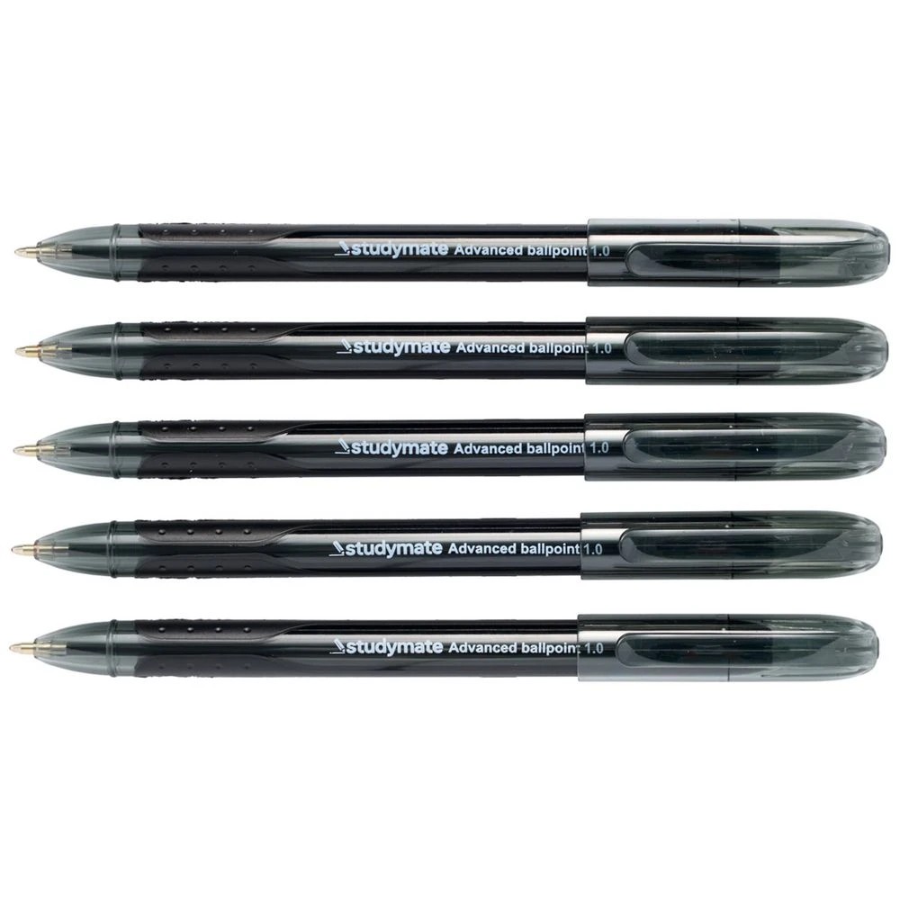 3 Studymate 1mm Semi-Gel Capped Ballpoint Pen Black 5 Pack, 3 of 3