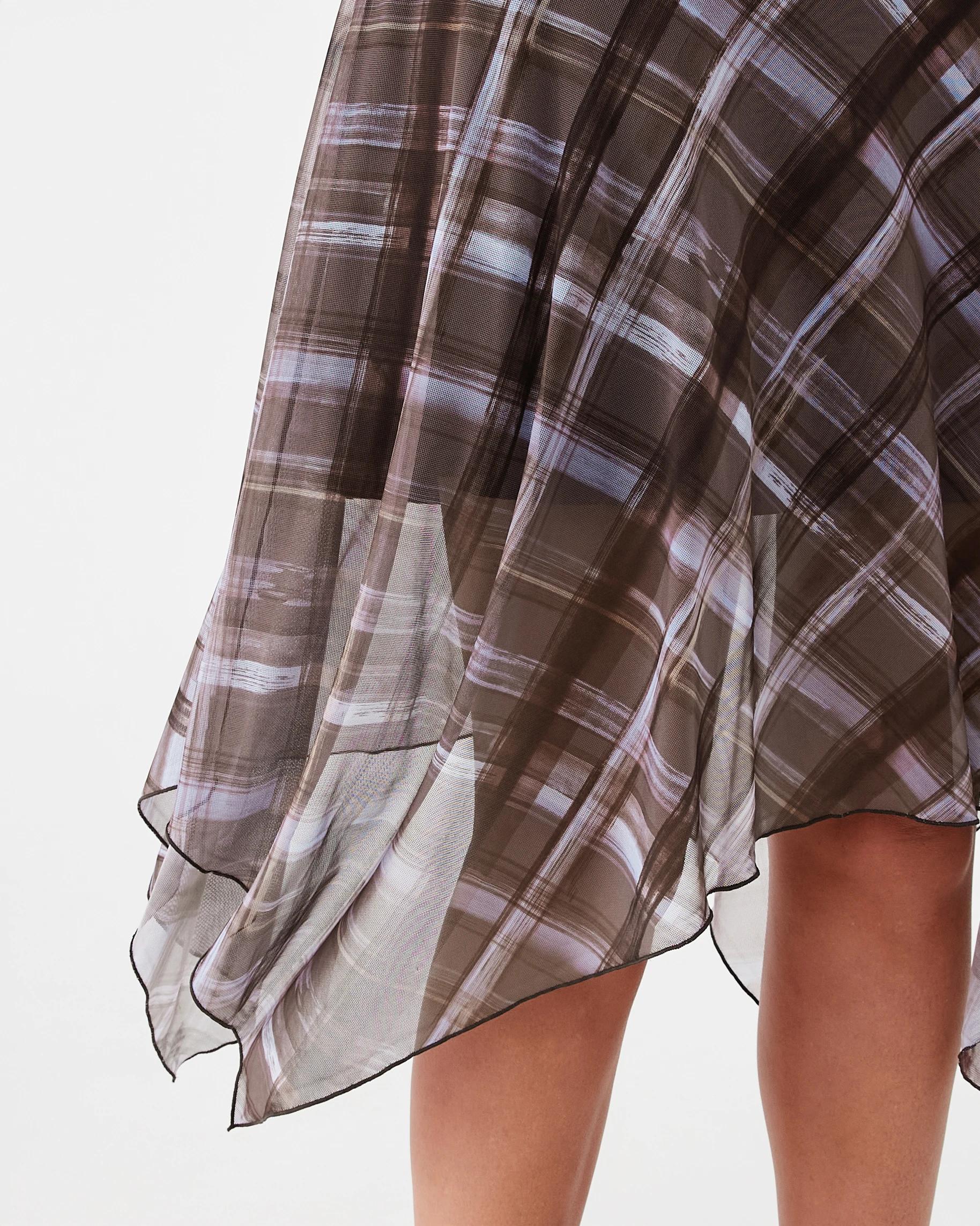 7 Long Sleeve Mesh Asymmetrical Hem Midi Dress Choc Chk, 7 of 7