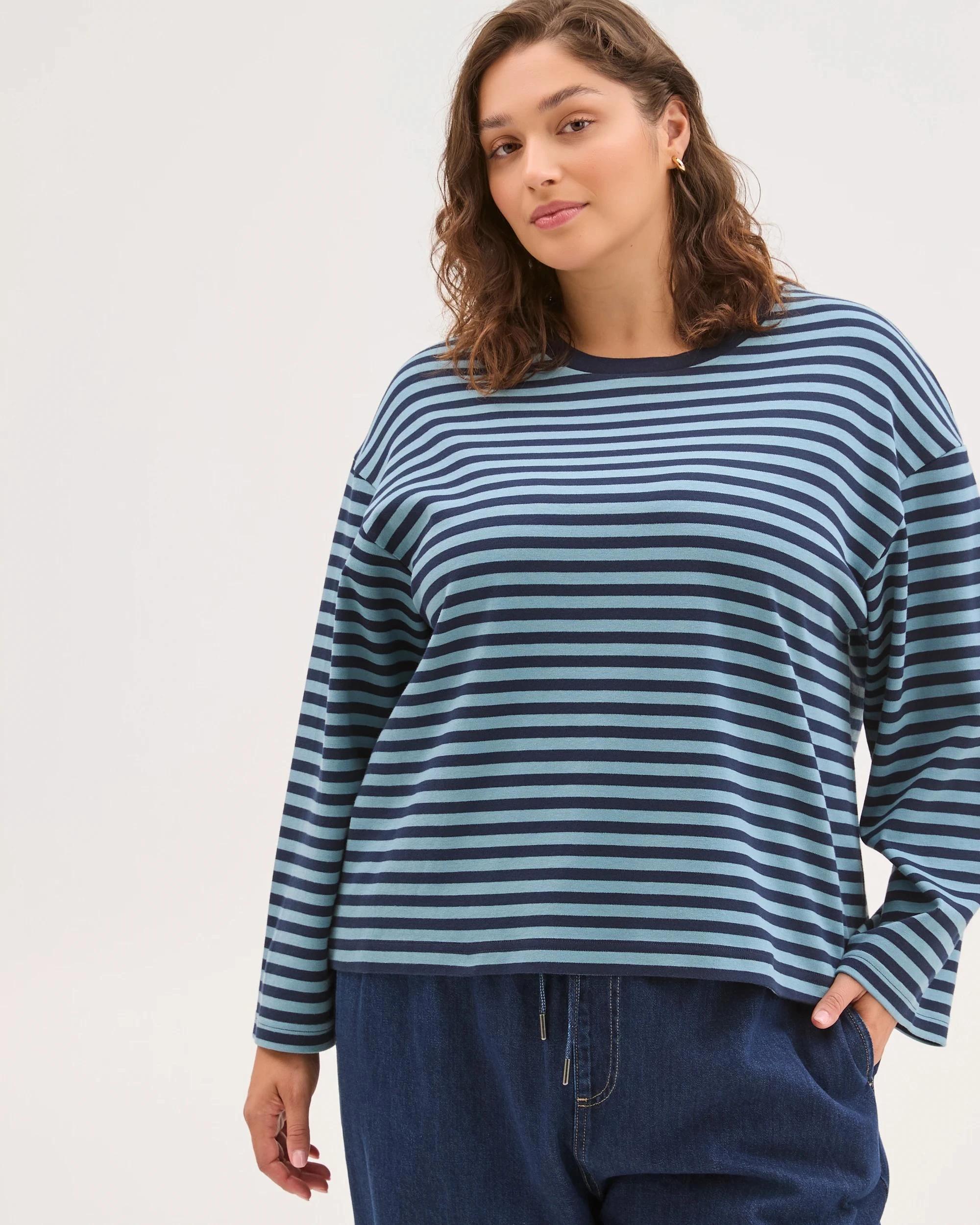 4 Target Curve Plus Size Australian Cotton Long Wide Sleeve T-Shirt NAVY BLAZER STRIPE, 4 of 7