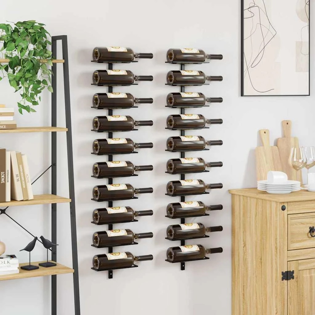 3 Vidaxl Wall-mounted Wine Racks For 20 Bottles 2 Pcs Metal - Black, 3 of 10