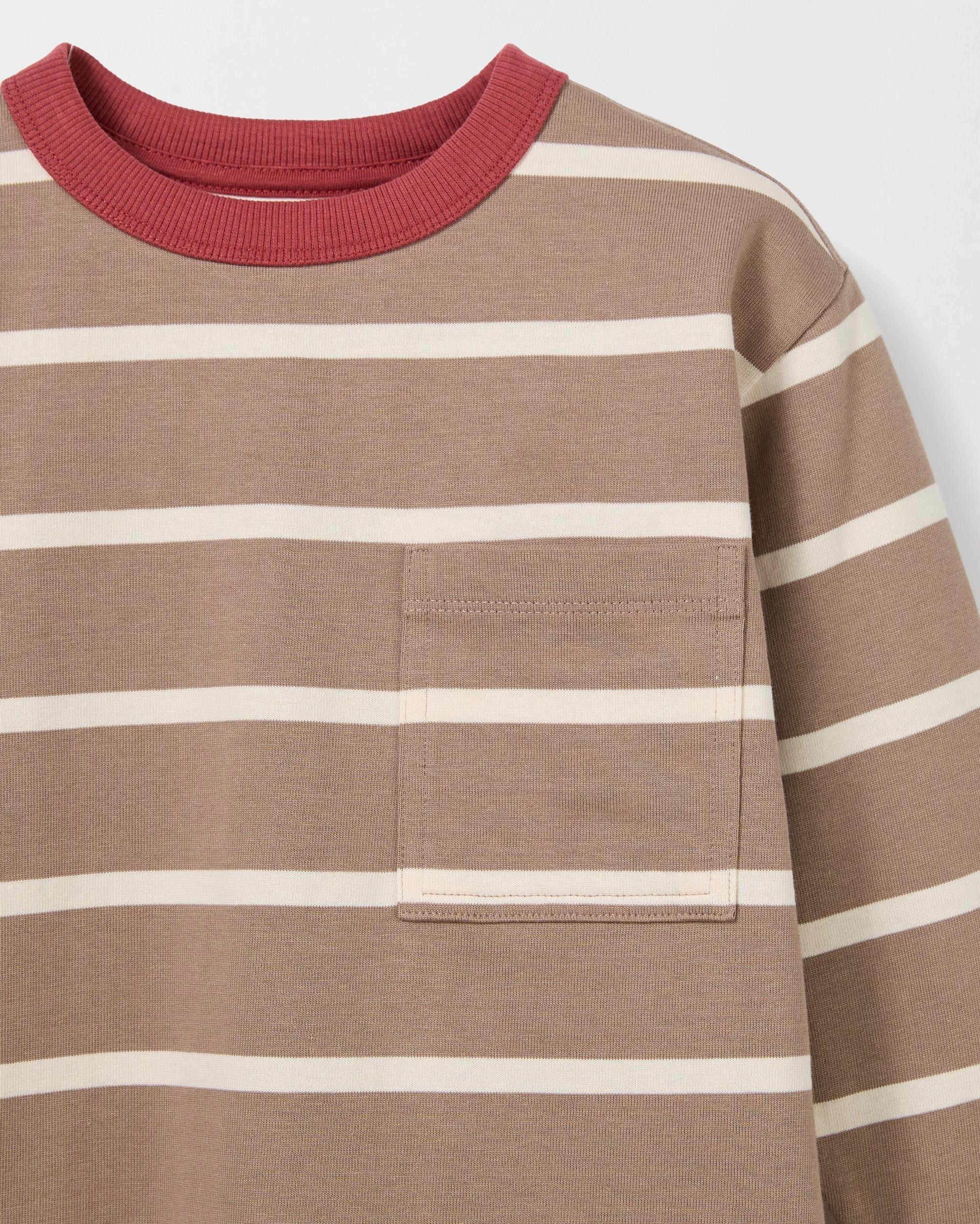 6 Target Kids Australian Cotton Stripe Long Sleeve Pocket T-Shirt TAUPE, 6 of 6