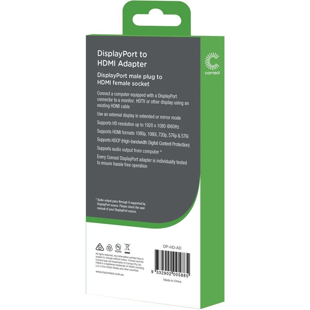 2 Comsol Male DisplayPort to Female HDMI Adaptor 20cm, 2 of 3