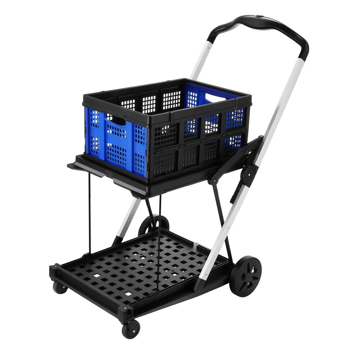 2 AUSWAY Folding Trolley Cart Collapsible Basket Shopping Luggage Grocery Hand Truck, 2 of 4