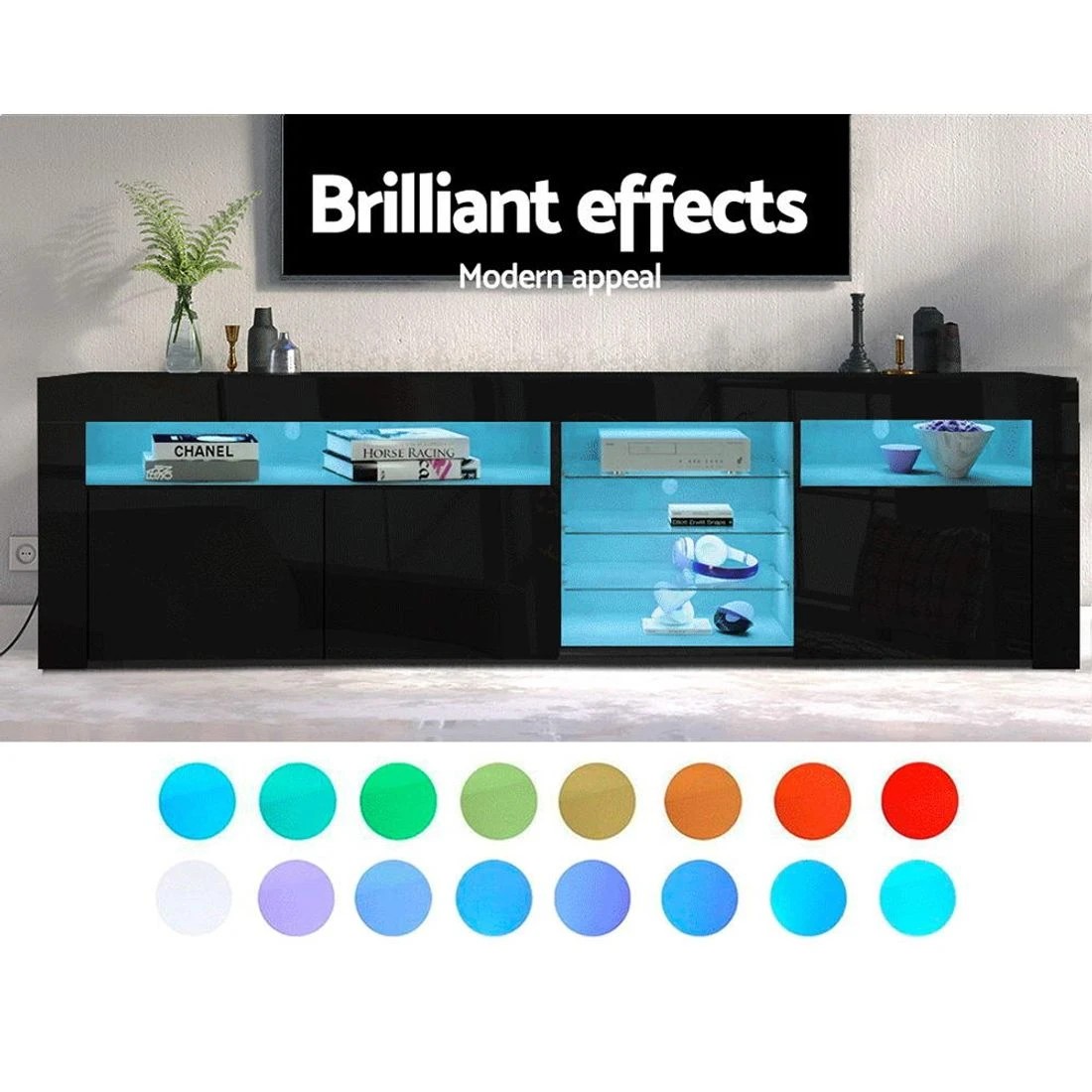 5 Artiss Entertainment Unit TV Cabinet LED 180cm - Black, 5 of 8