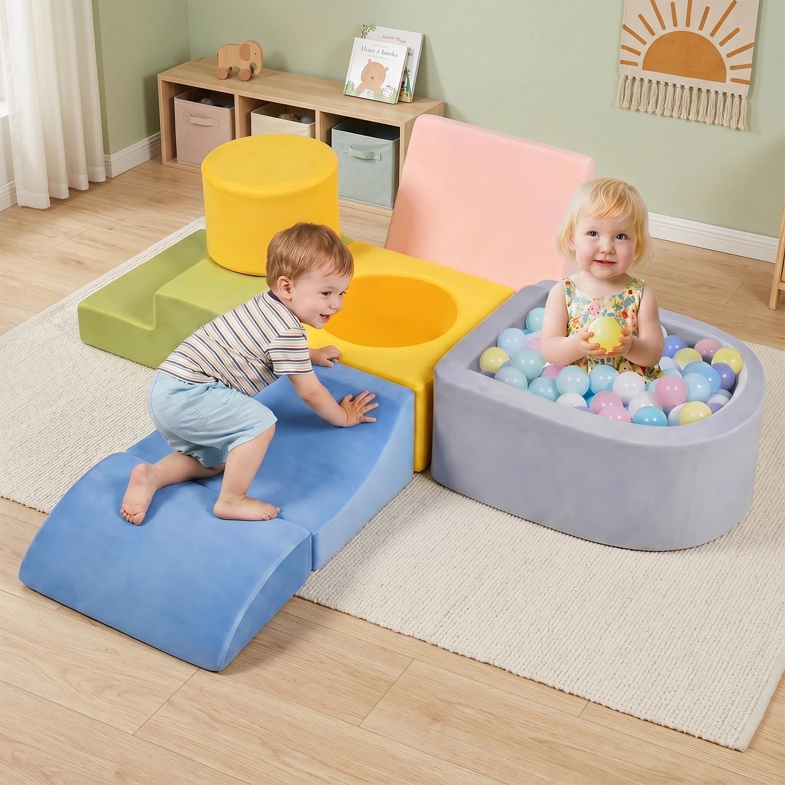 2 Advwin 6-Piece Foam Climbing Blocks Toddler Climbing Toys Baby Foam Blocks Soft Play Set (Balls not Included) - Multi, 2 of 8