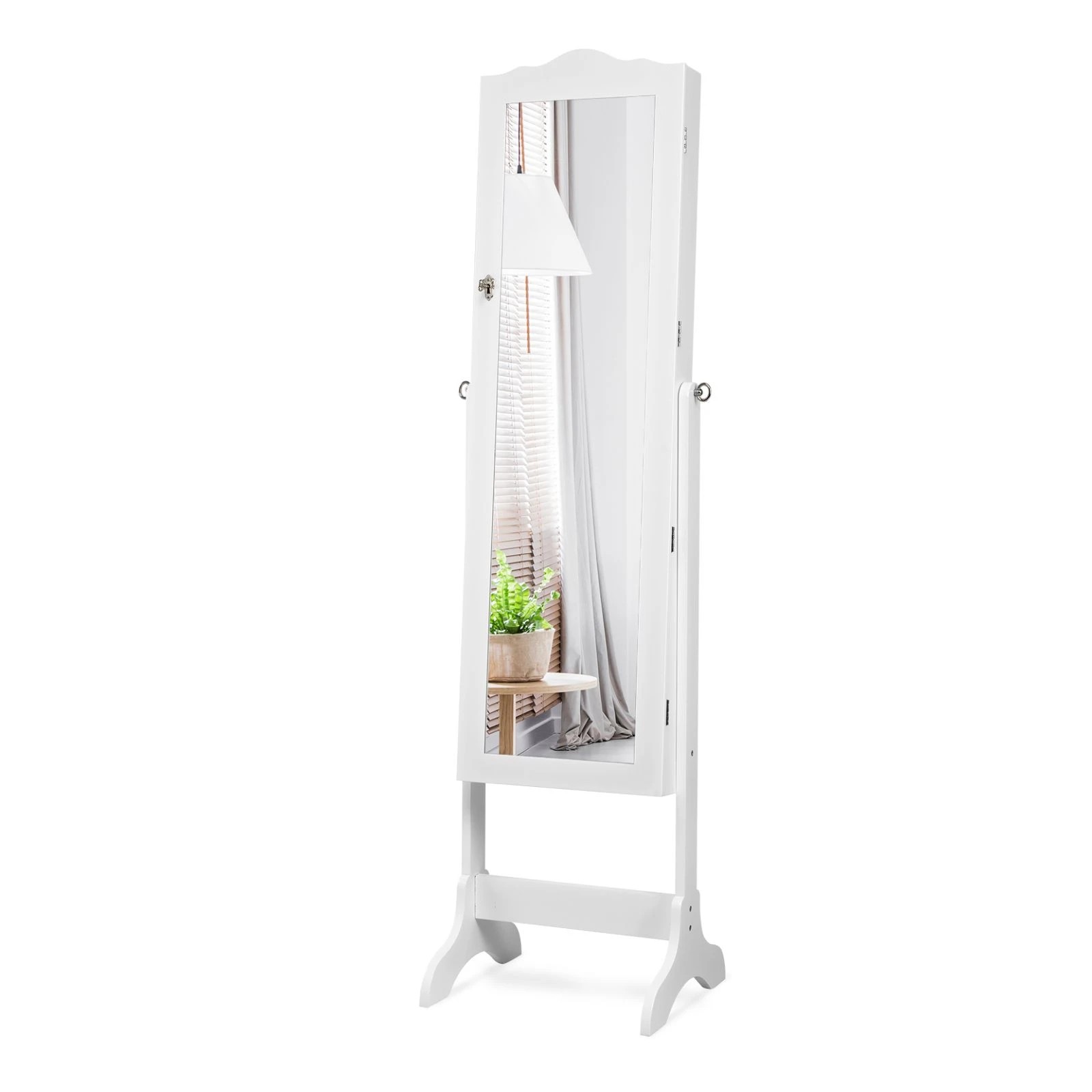 1 Costway Jewellery Cabinet Armoire Organizer Mirrored Bedroom Cabinets w/Mirror & LED Lights - White, 1 of 5