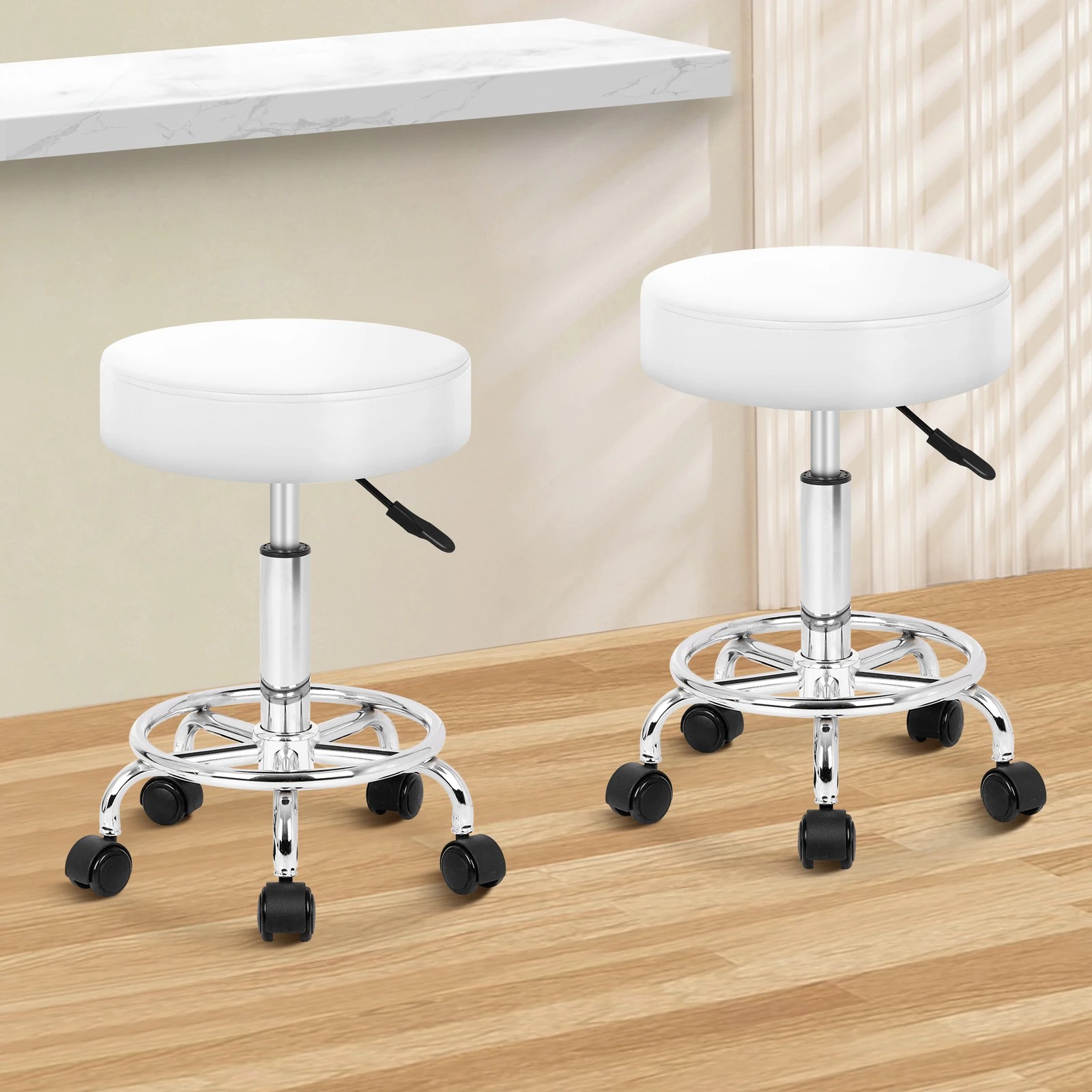 9 Alfordson 2x Salon Stool Round Swivel Barber Hair Dress Chair Gas Lift - White, 9 of 10