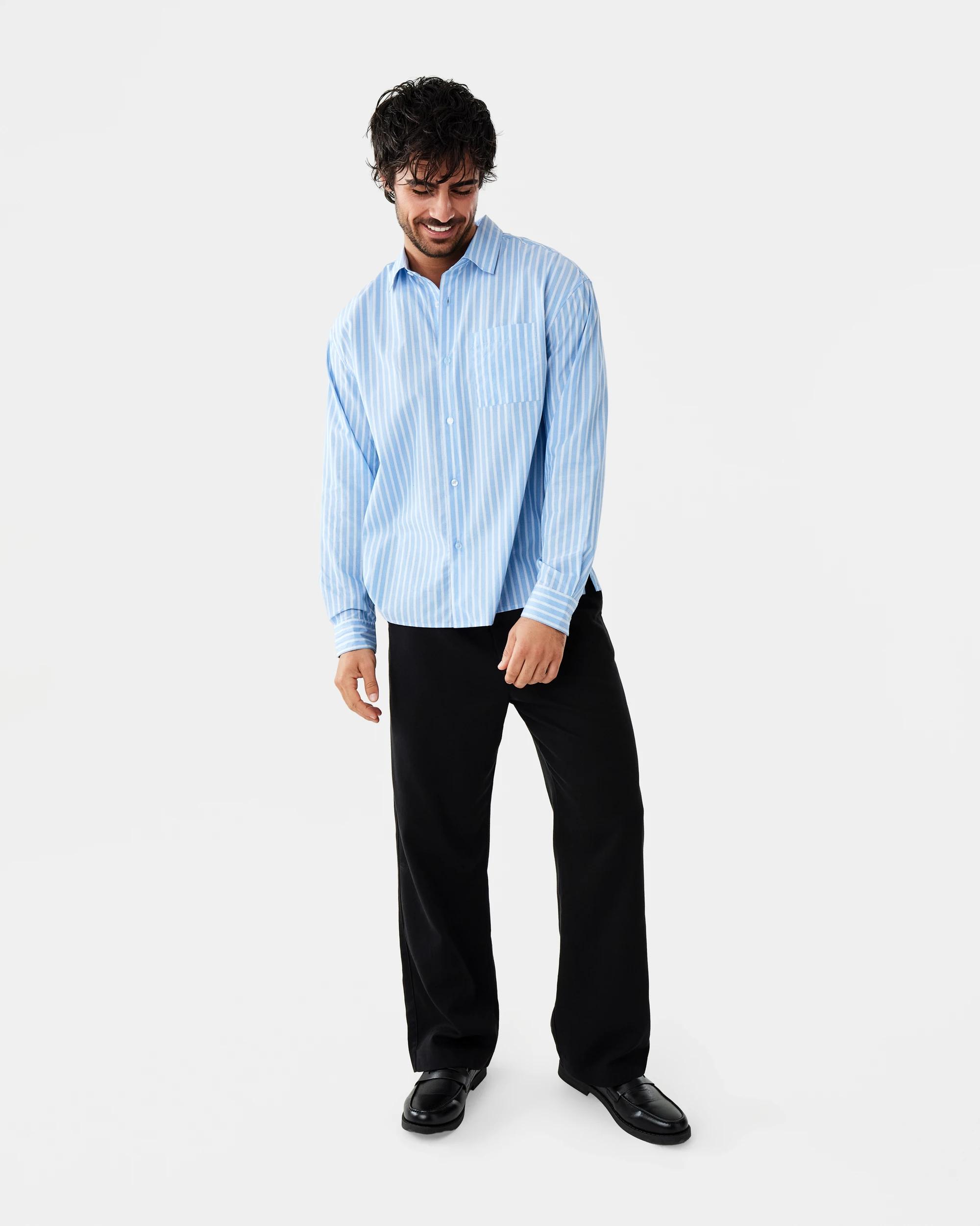 2 Long Sleeve Relaxed Poplin Shirt Blu Stripe, 2 of 10