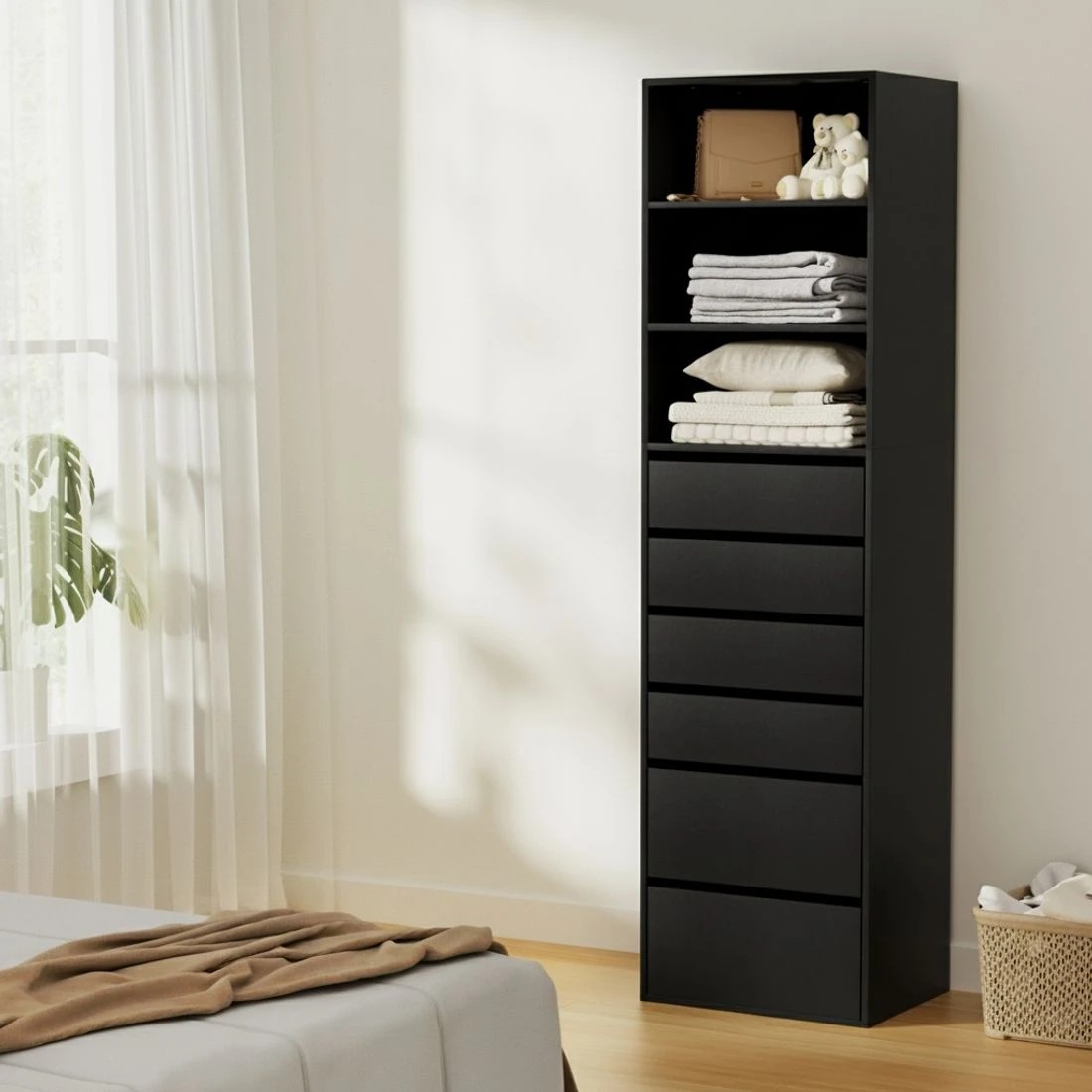 4 Artiss 6 Chest of Drawers Tallboy Cabinet - Black, 4 of 6