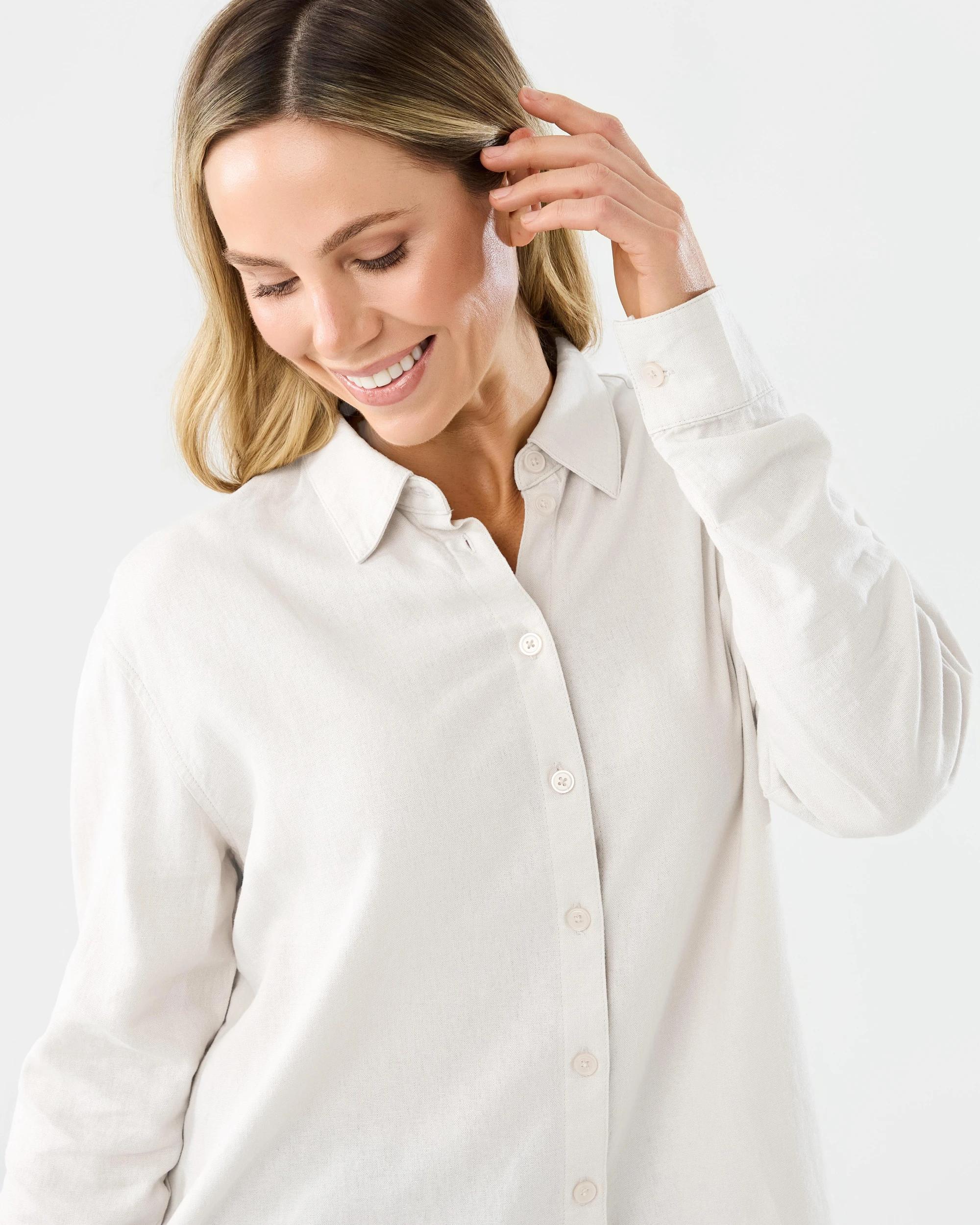 4 Long Sleeve Linen Blend Shirt Nat Beige, 4 of 7