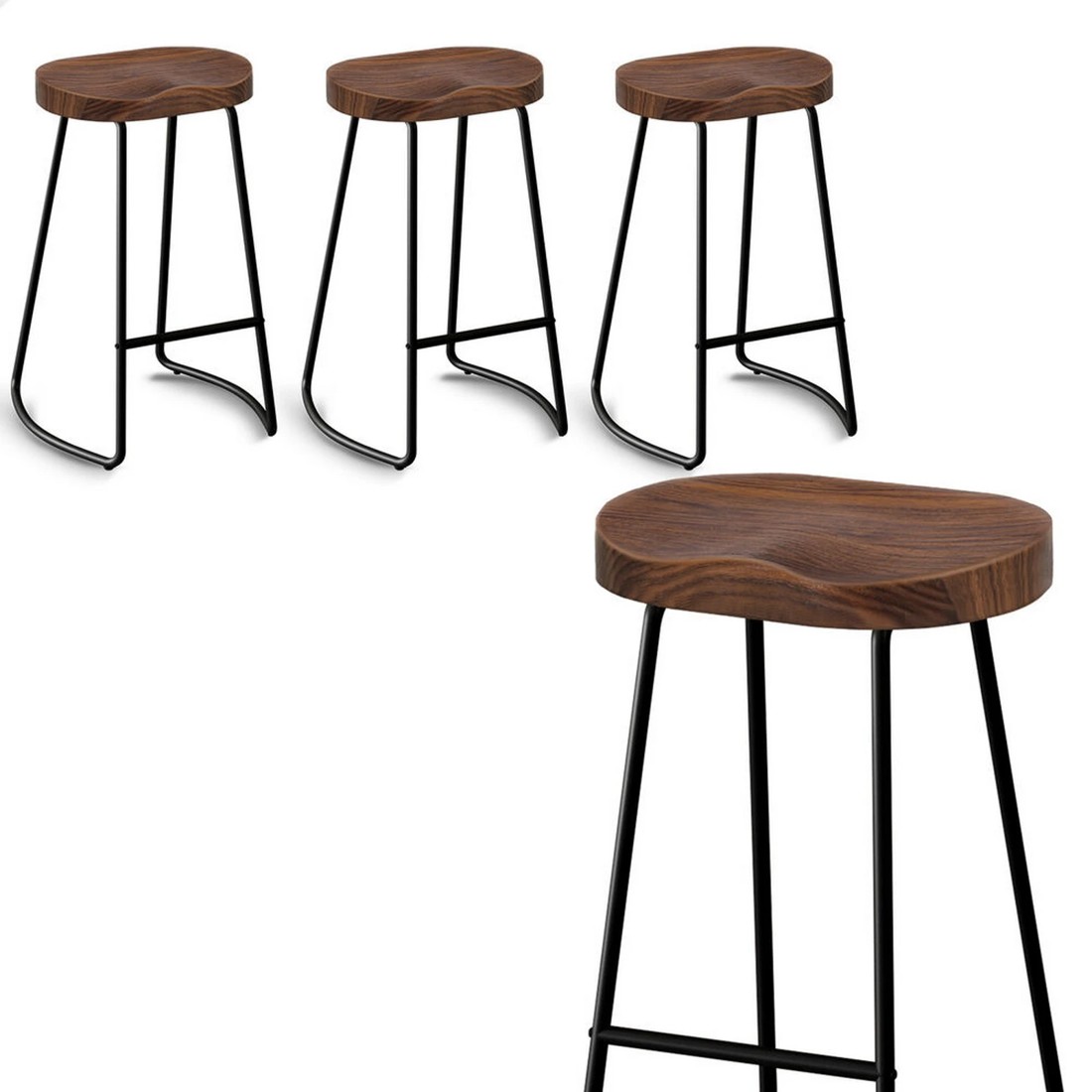 1 Alfordson 4x Bar Stools 75cm Tractor Kitchen Wooden Vintage Chair - Brown, 1 of 10