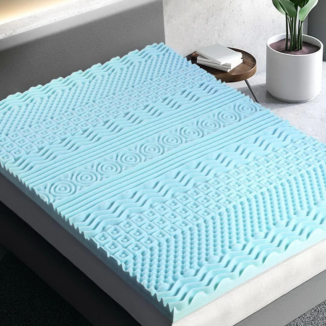 1 Giselle Bedding Memory Foam Mattress Topper 11-Zone 8cm Double - Double Bed - Blue, 1 of 7