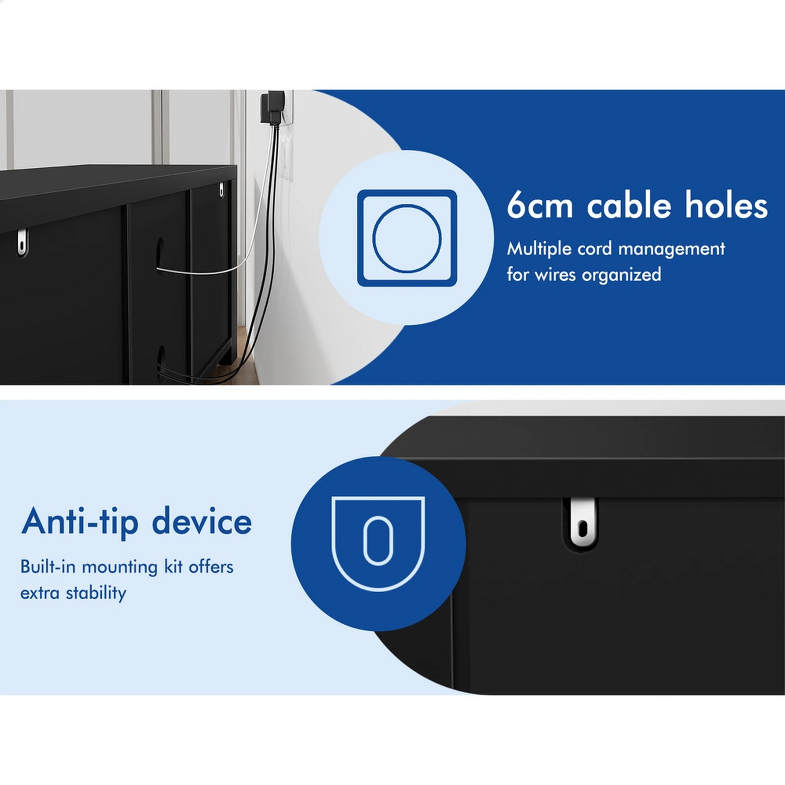 7 Alfordson TV Cabinet Entertainment Unit Stand Storage Shelf 160cm - Black, 7 of 10