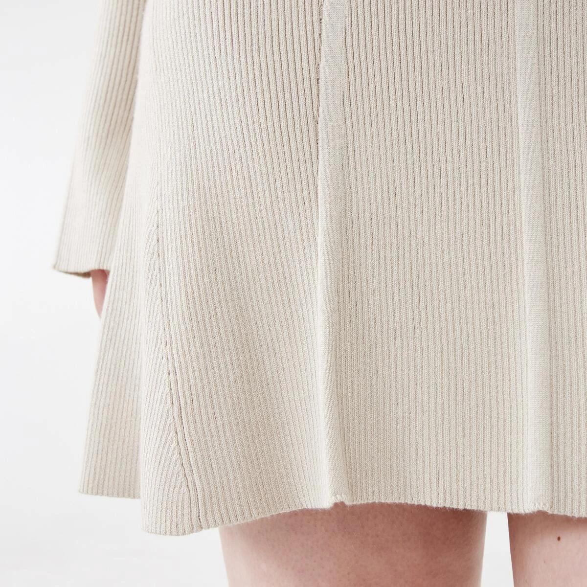 8 Long Sleeve Scoop Knit Skater Mini Dress Bone Beige, 8 of 10