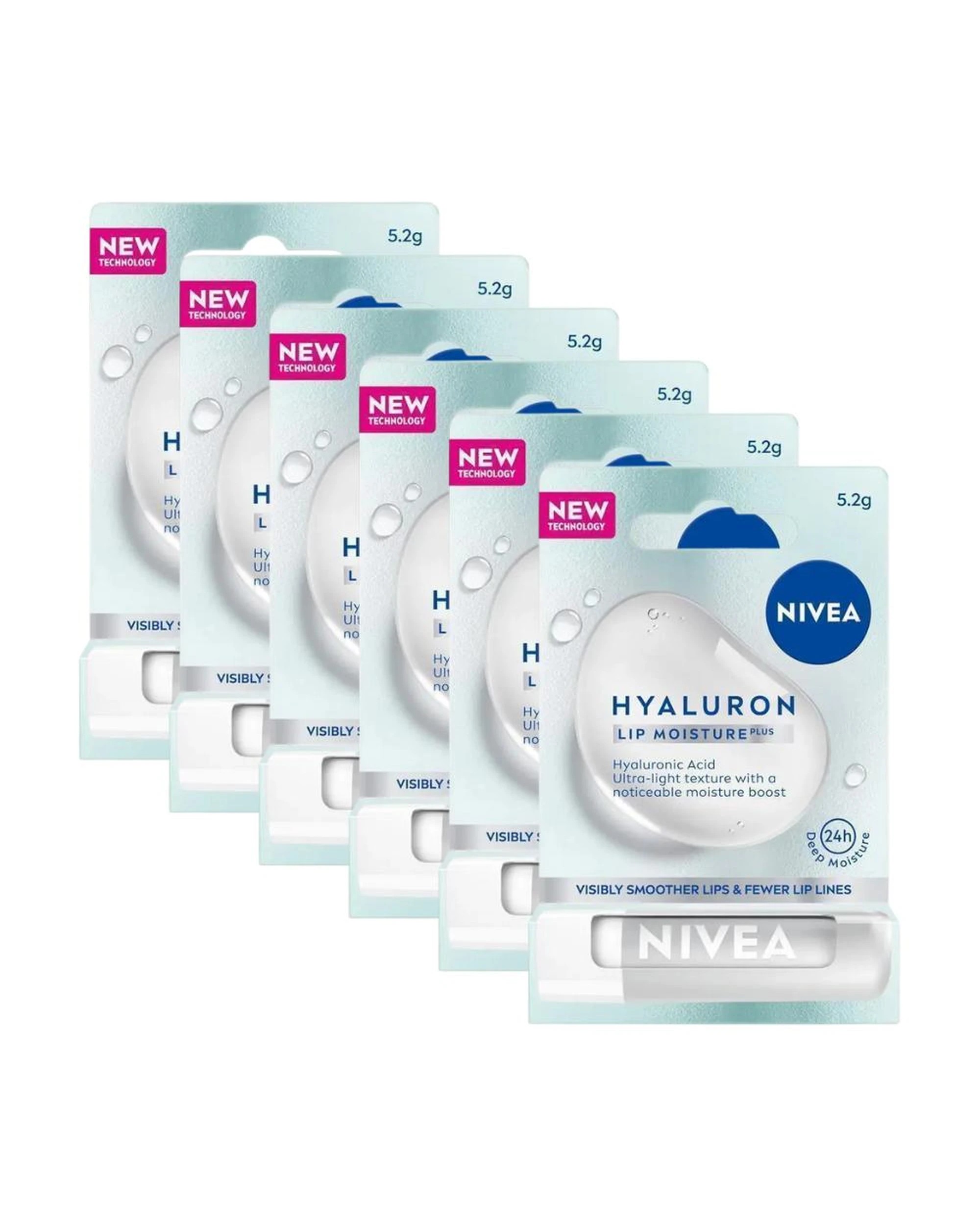 1 6 x Nivea Lip Moisture Plus Hyaluron Lip Balm 5.2g - Original, 1 of 6