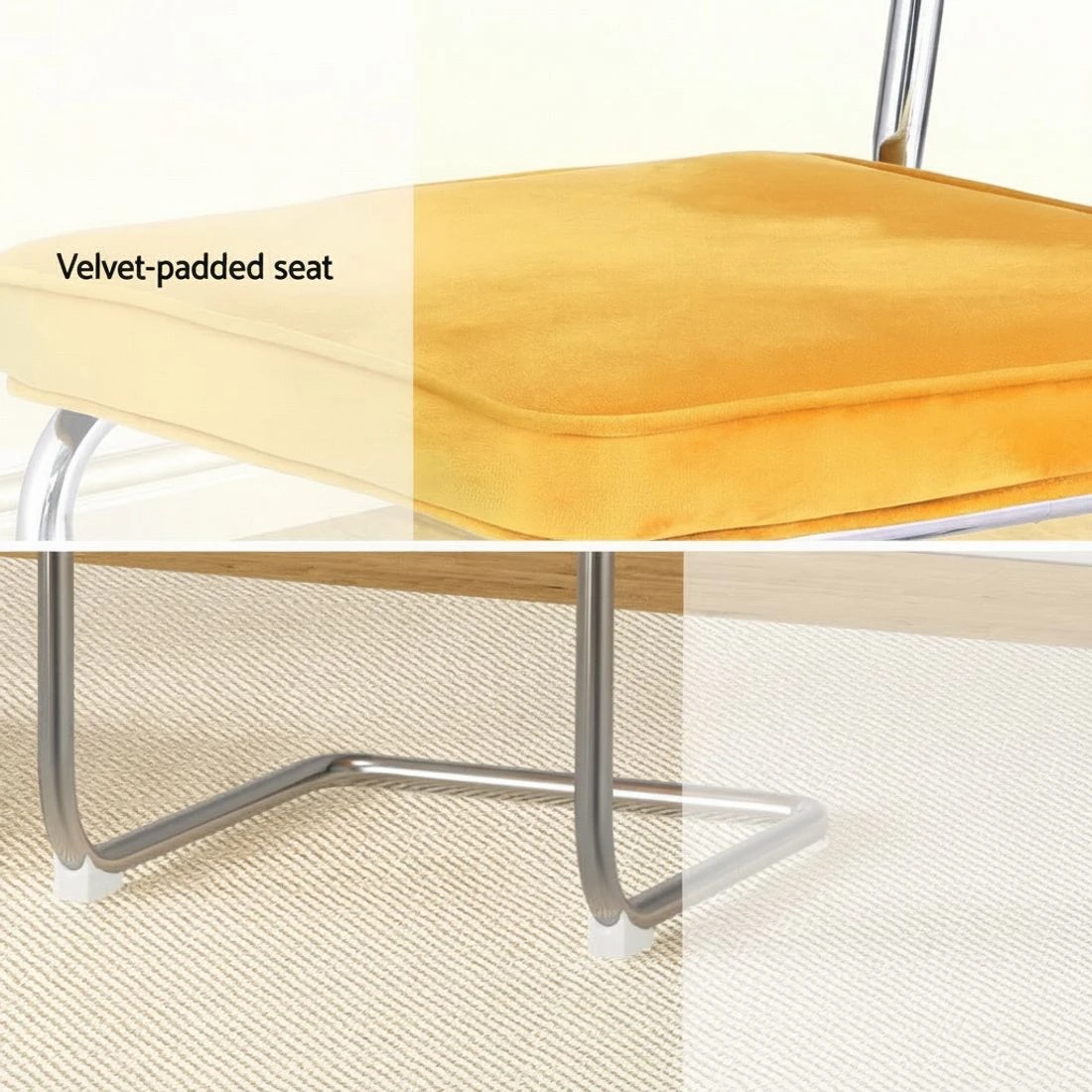 6 Artiss Dining Chairs Set of 4 Velvet Rattan Cantilever Yellow - Yellow, 6 of 6