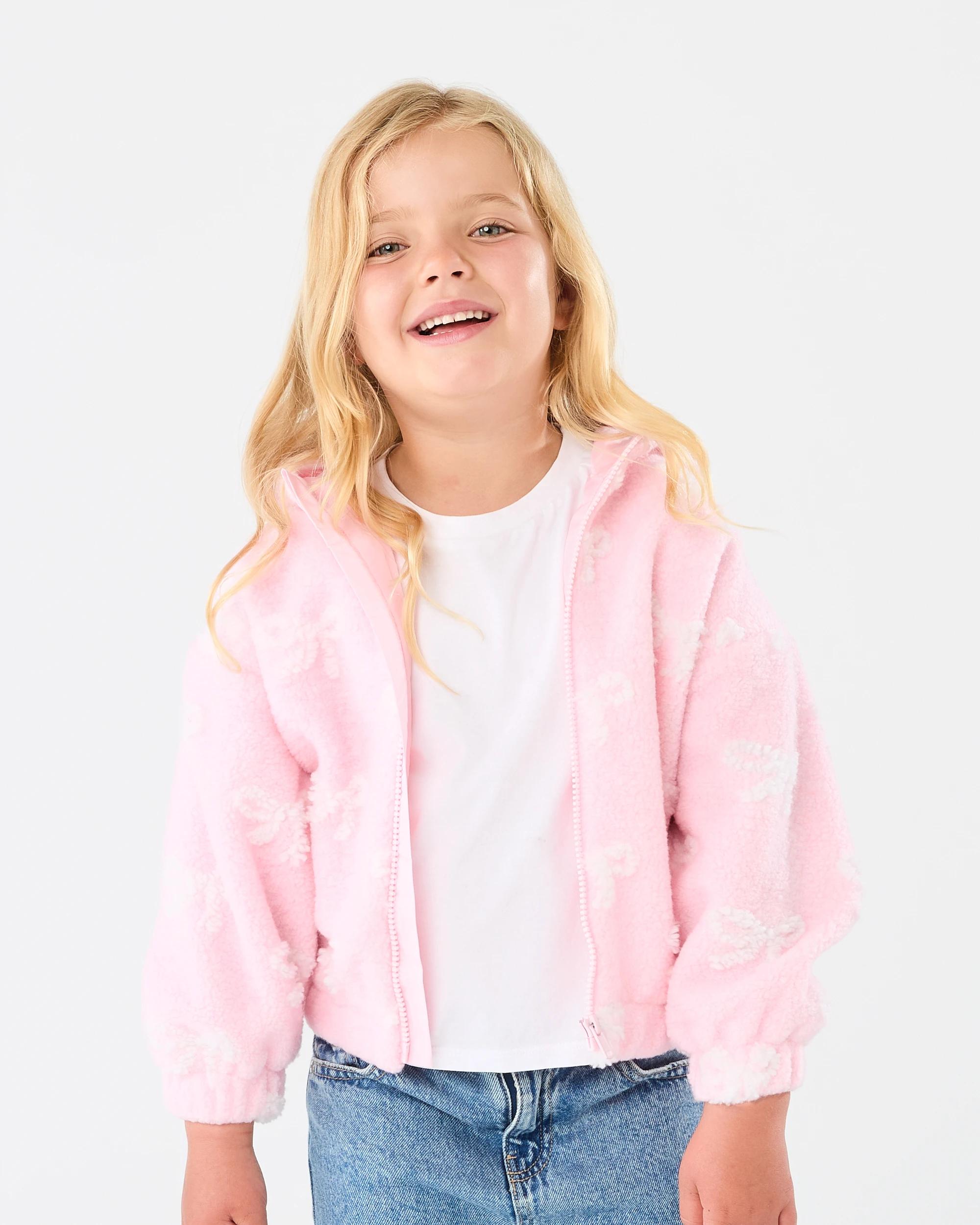 1 Sherpa Lined Zip Through Hoodie Pink Bow, 1 of 7