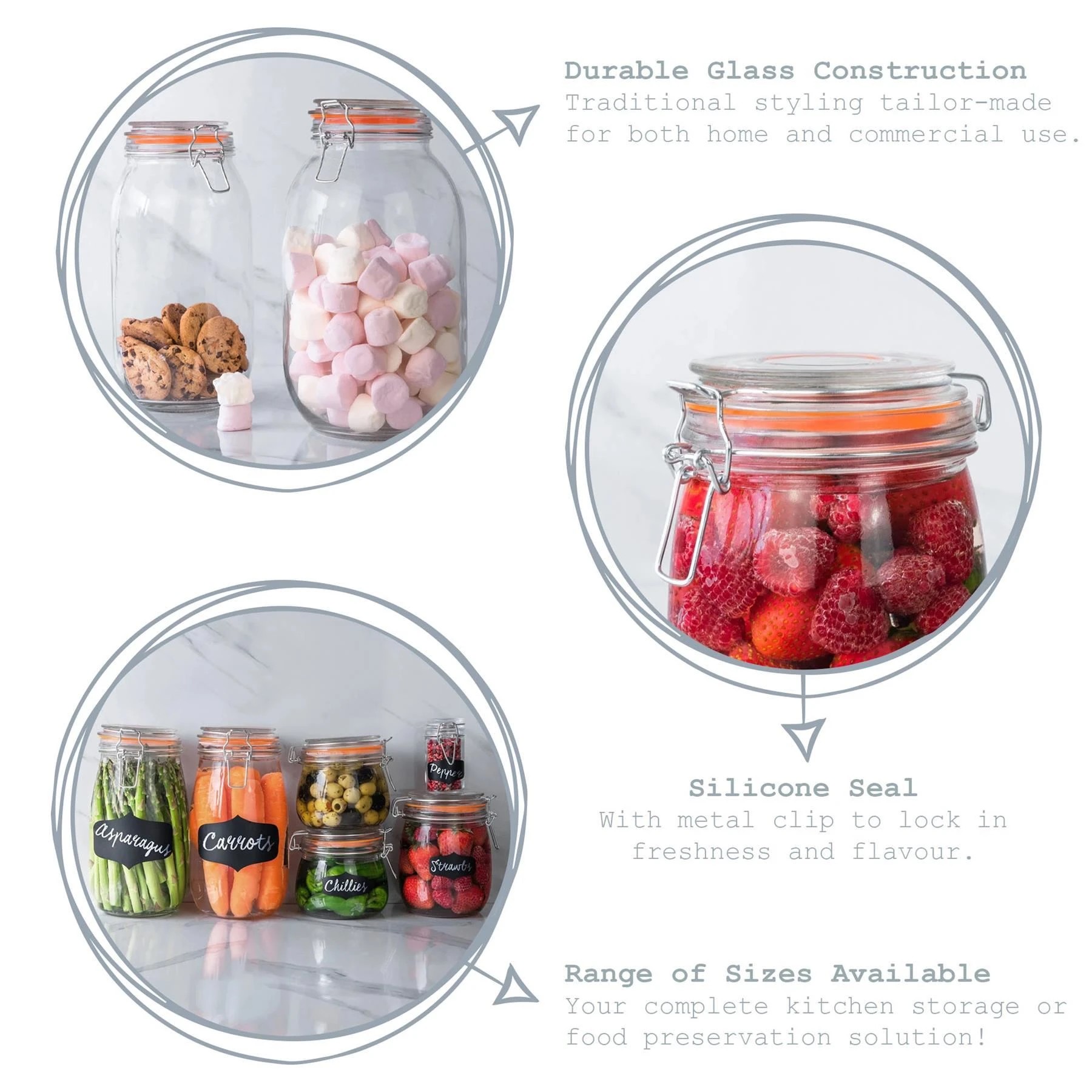 2 Argon Tableware Glass Storage Jars with Airtight Clip Lid - 1 Litre Set - 3x - Clear, 2 of 8