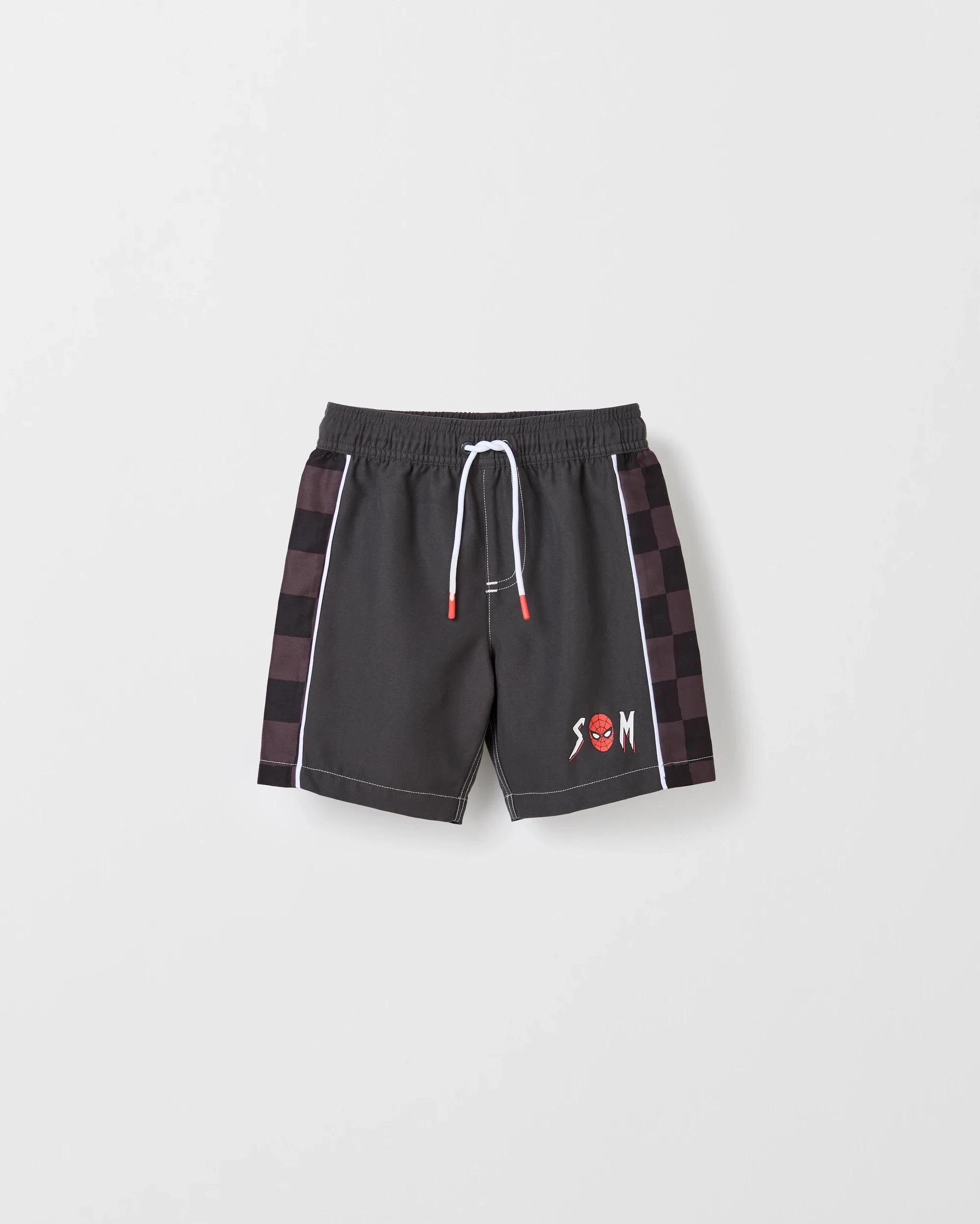 1 Spider-Man Checkered Swim Boardshorts CHARCOAL, 1 of 3