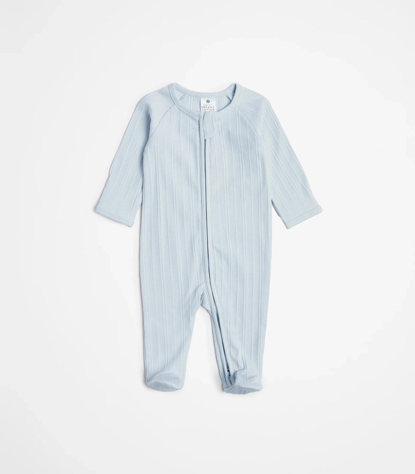 1 Target Baby Organic Cotton Rib Zip Coverall BLUE, 1 of 3
