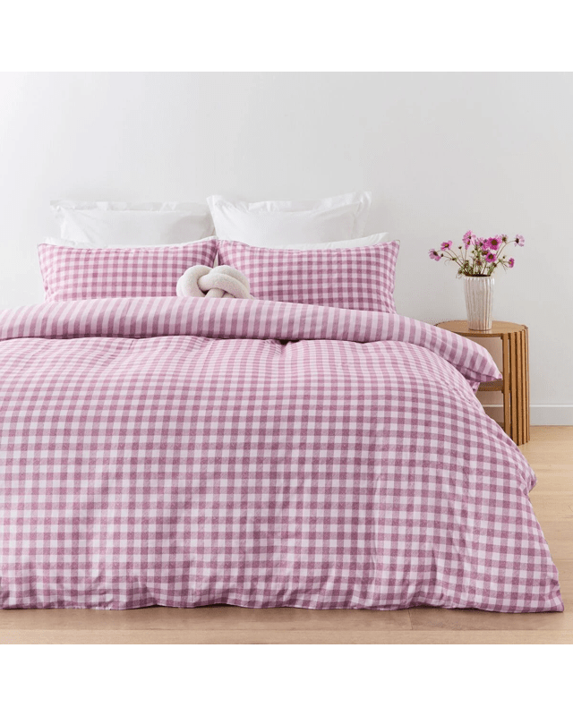 Gingham Cotton Rich Reversible Quilt Cover Set - King Bed, B