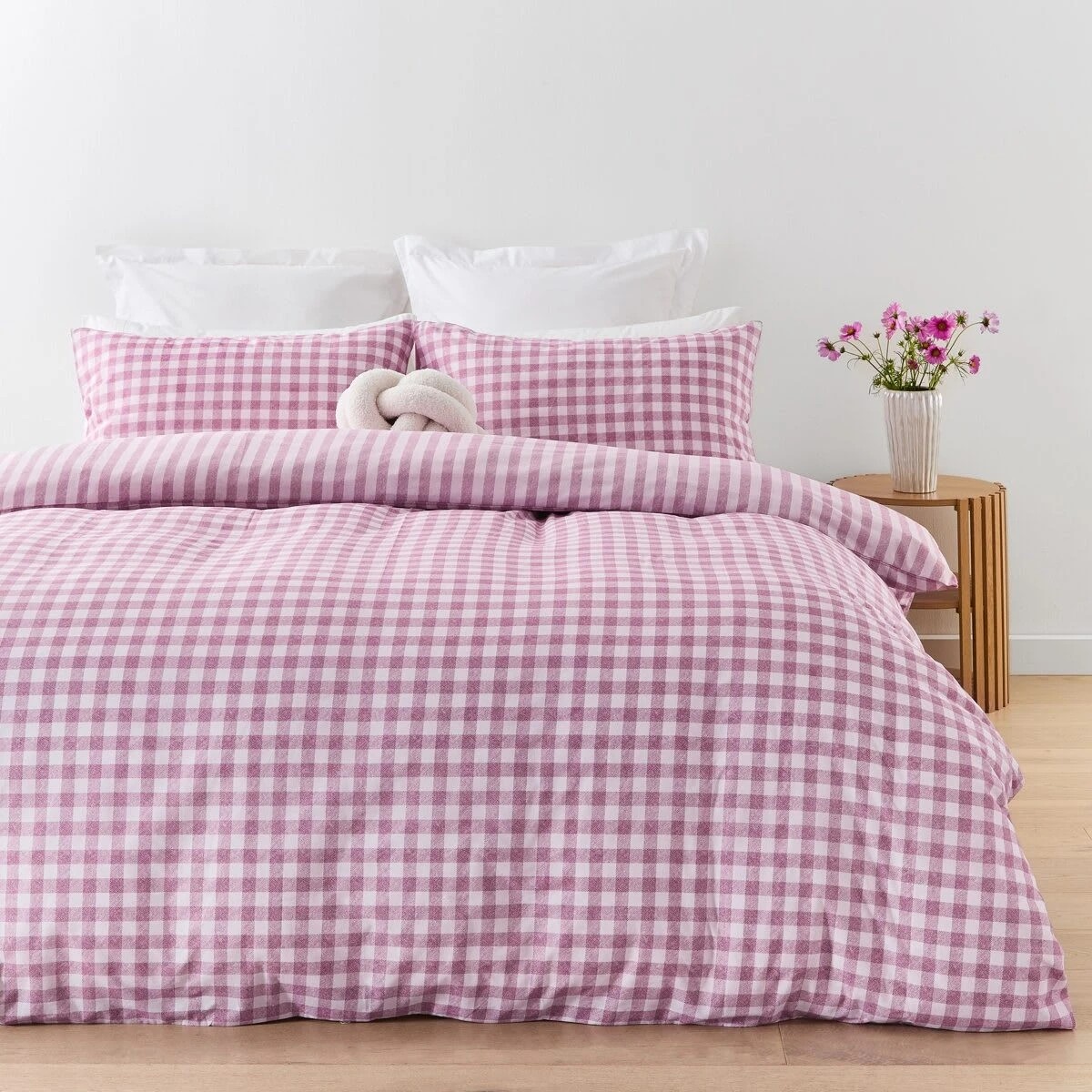 1 Gingham Cotton Rich Reversible Quilt Cover Set - King Bed, Berry, 1 of 7