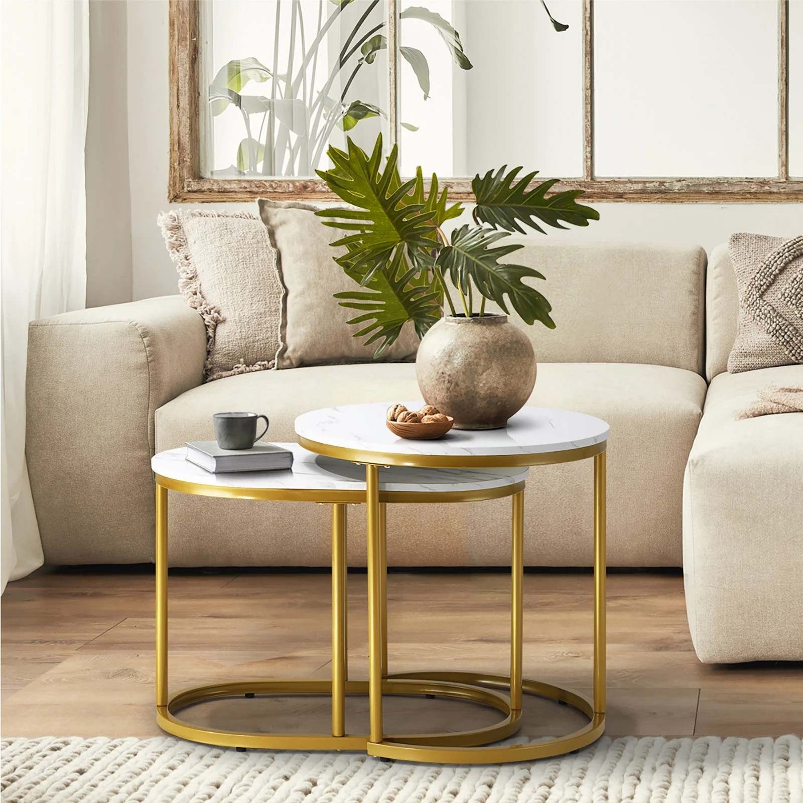 3 Oikiture Set Of 2 Coffee Table Round Oval Marble-like Nesting Side Tables
 - Multi, 3 of 10