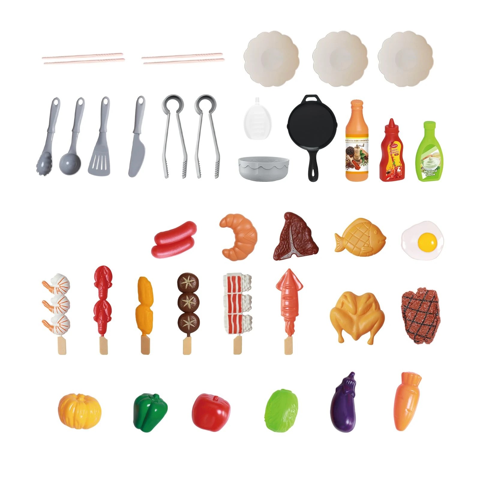 6 Ausway Kids Pretend BBQ Toy Grill Playset 68Piece Outdoor Barbecue Cooking Toy Set, 6 of 6