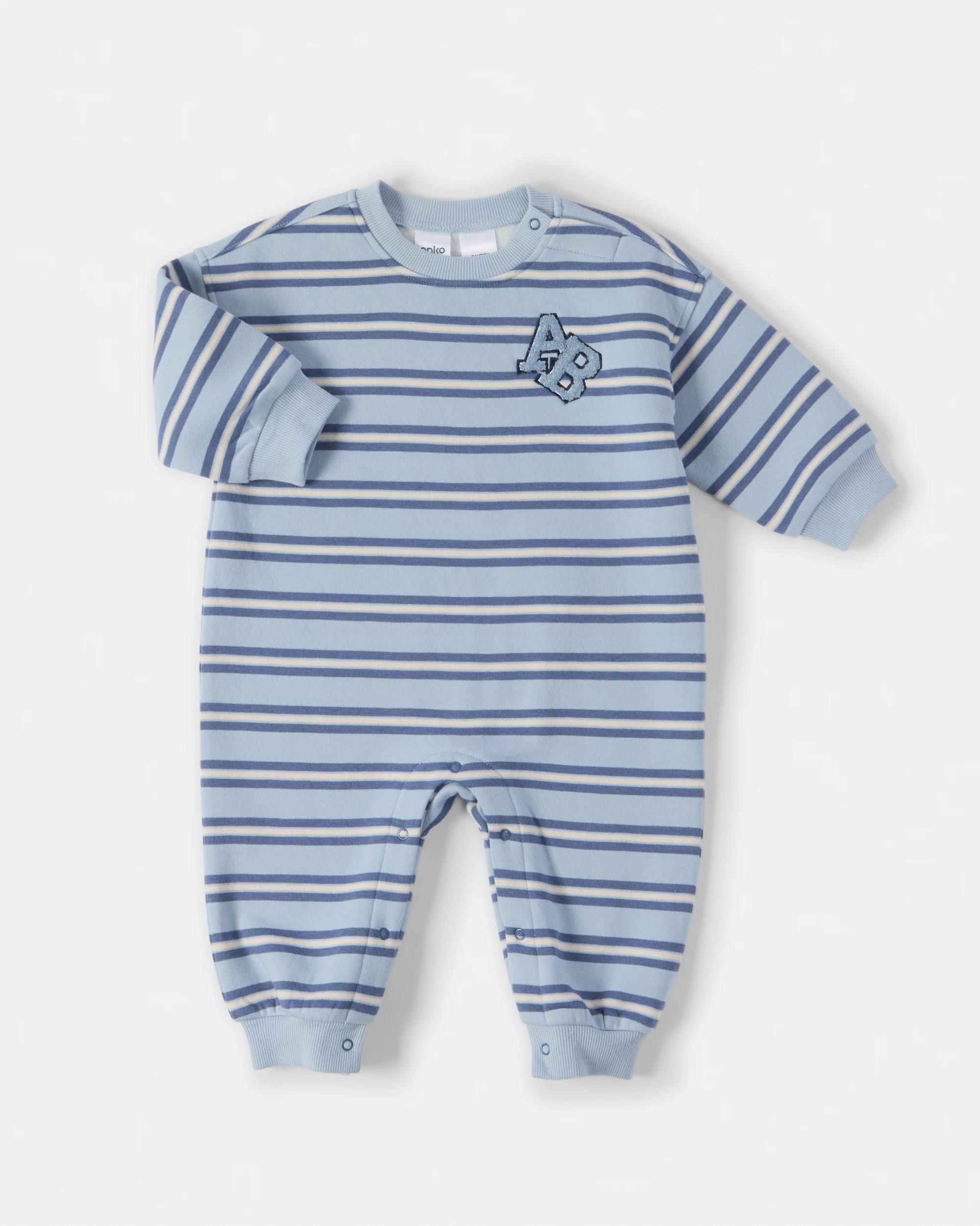 1 Australian Cotton Fleece Coverall Blu Stripe, 1 of 4