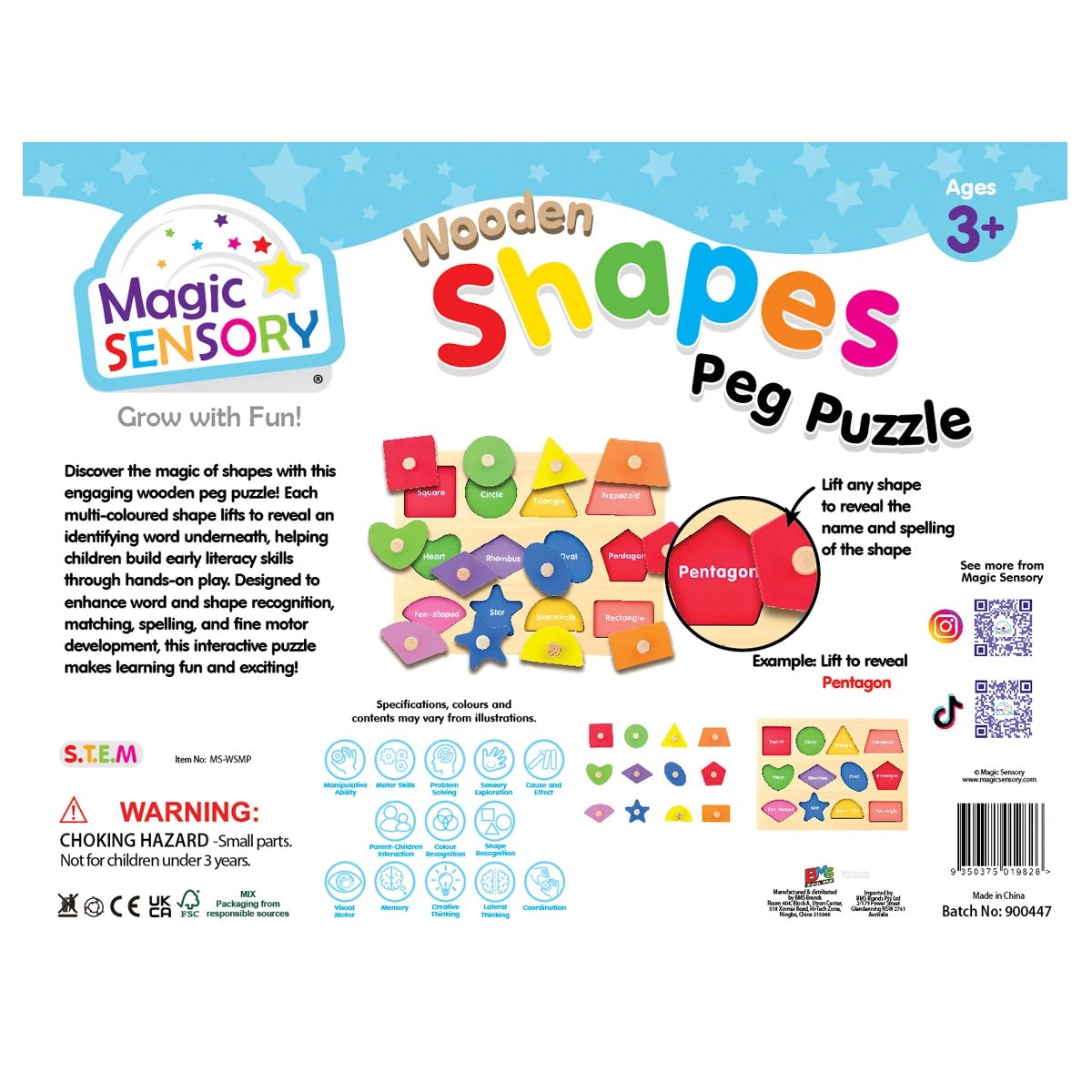 1 Magic Sensory Wooden Shapes Peg Puzzle, 1 of 3