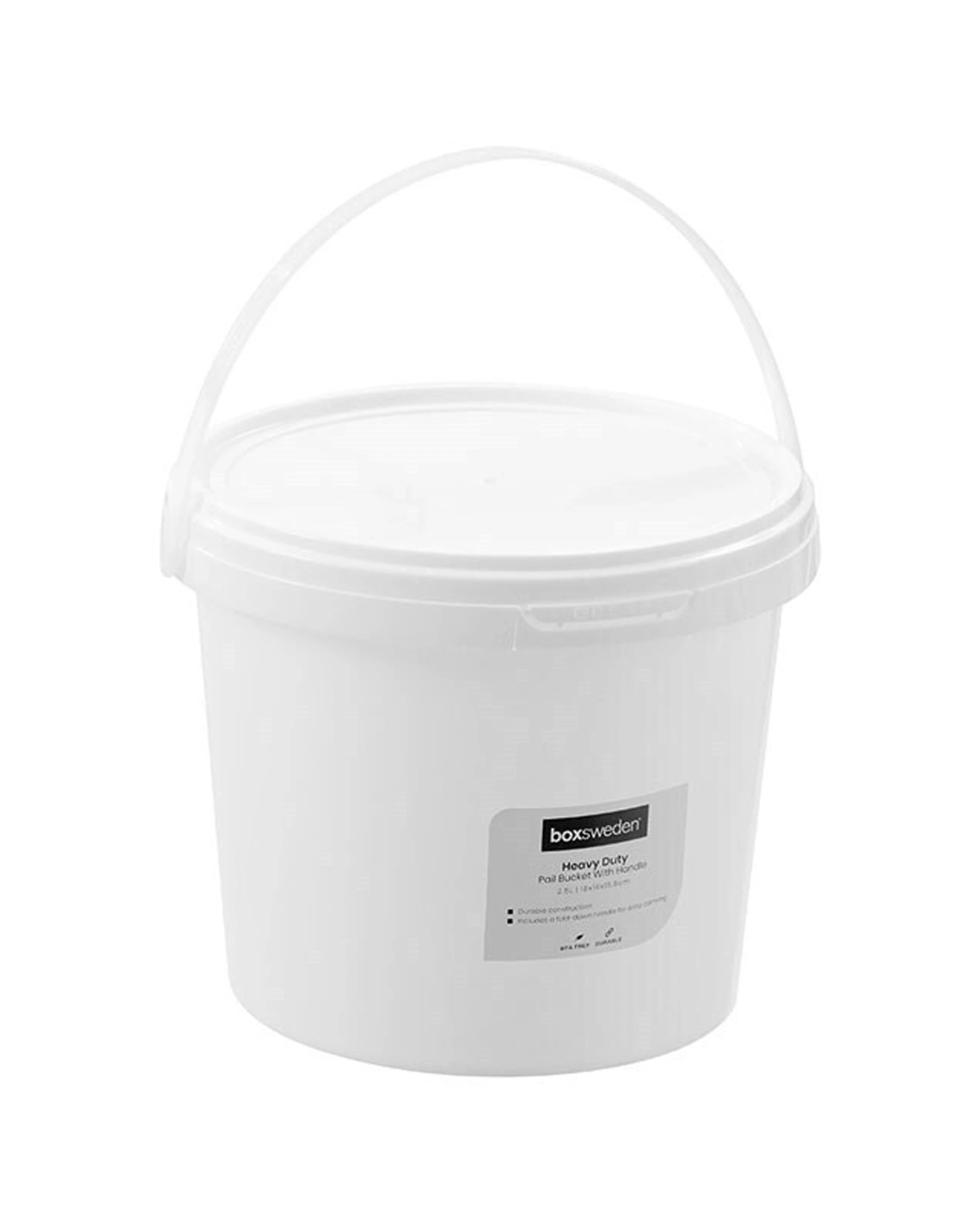2 Boxsweden 3PK Boxsweden 2.5L Heavy Duty Handled Pail Bucket Durable Material Heavy Duty Handle - White, 2 of 5