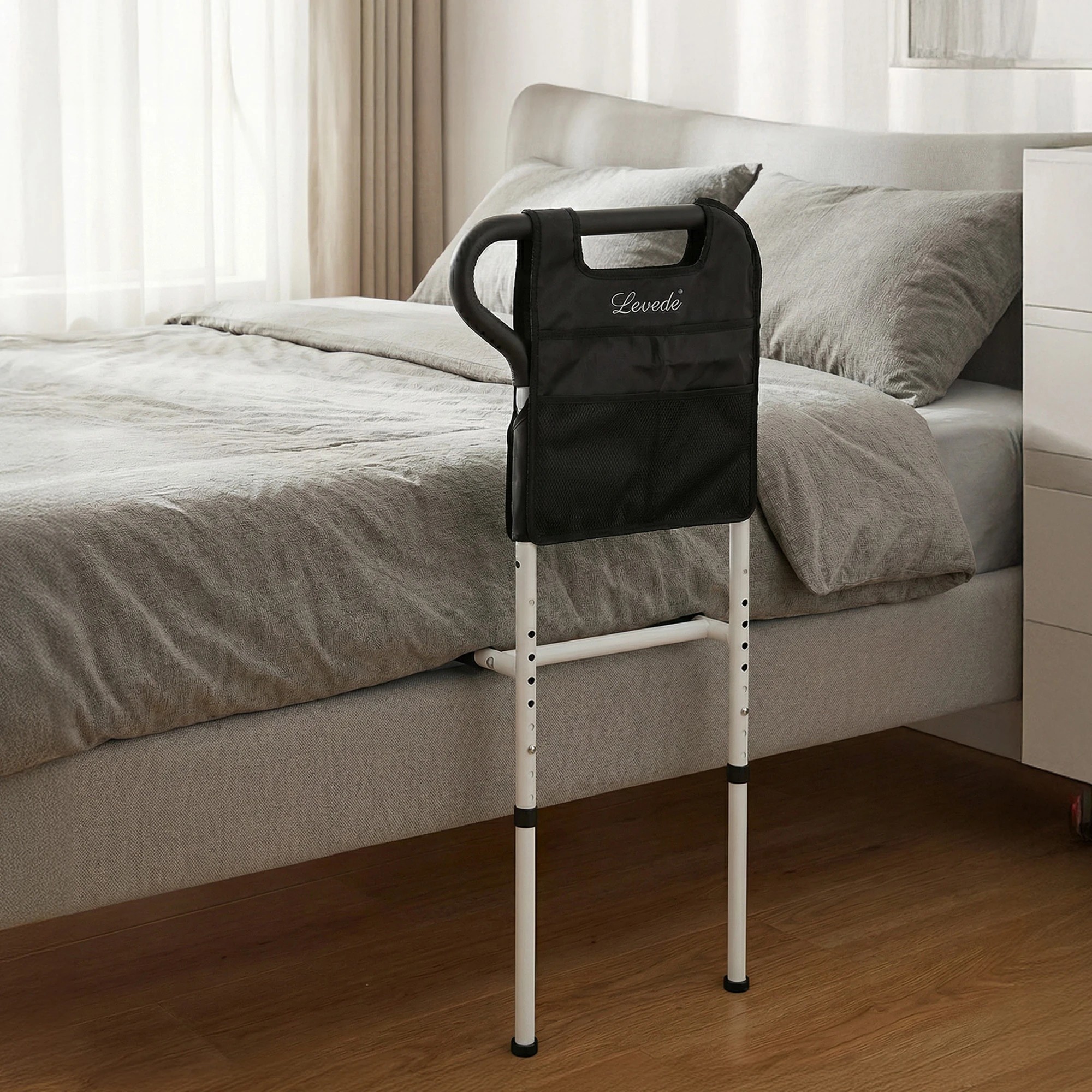 7 Levede Bed Rails Adjustable Cane With Non-Slip Ergonomic Handle And Storage Pocket, 7 of 9