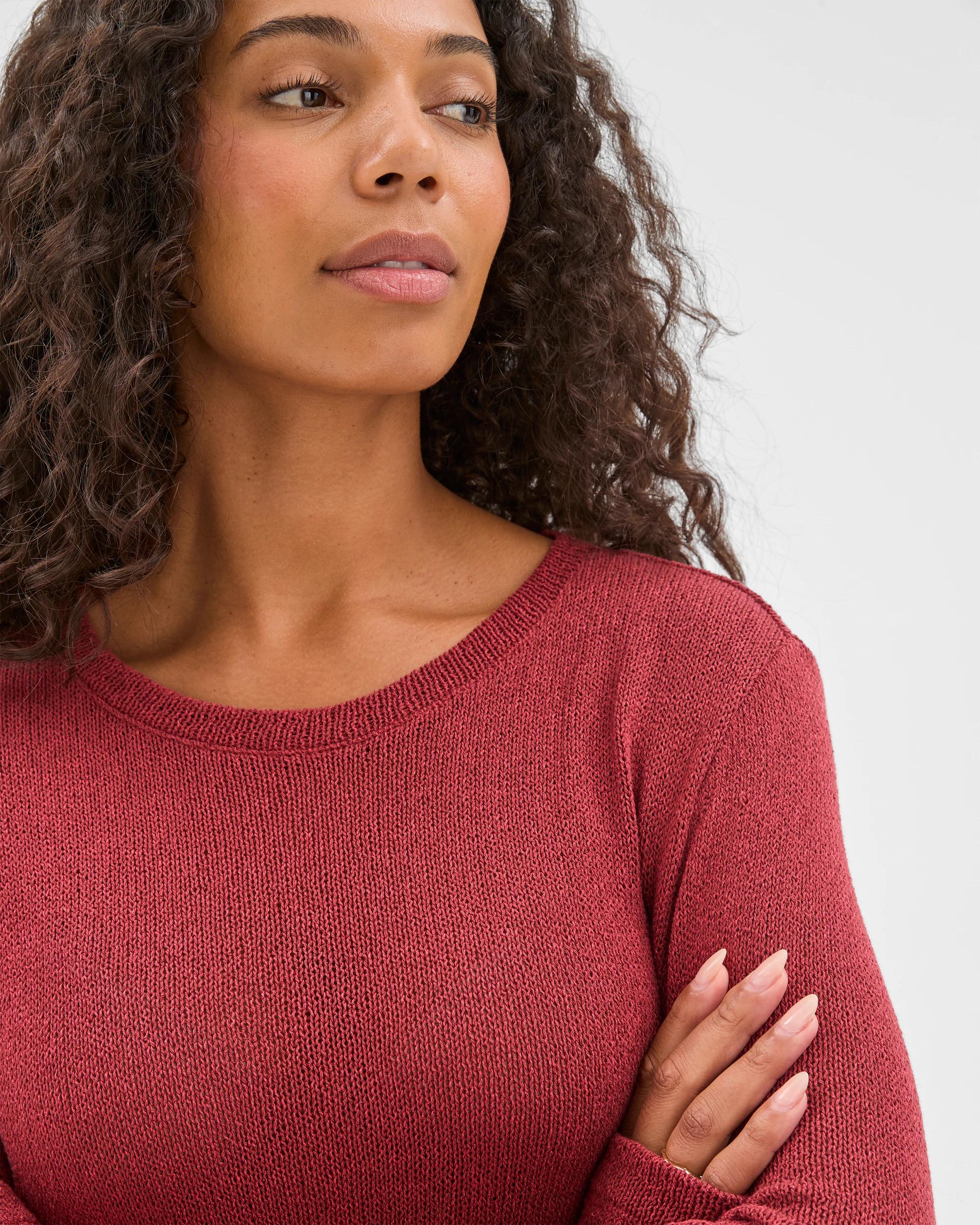 6 Target Woman Australian Cotton Blend Long Sleeve Step Hem Textured Knit Top BRICK, 6 of 7