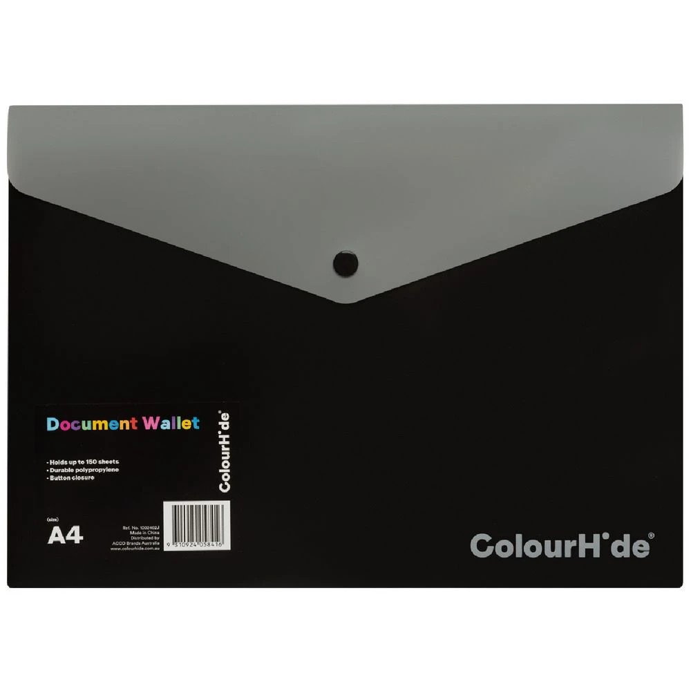 1 ColourHide A4 Document Wallet Black/Grey, 1 of 4