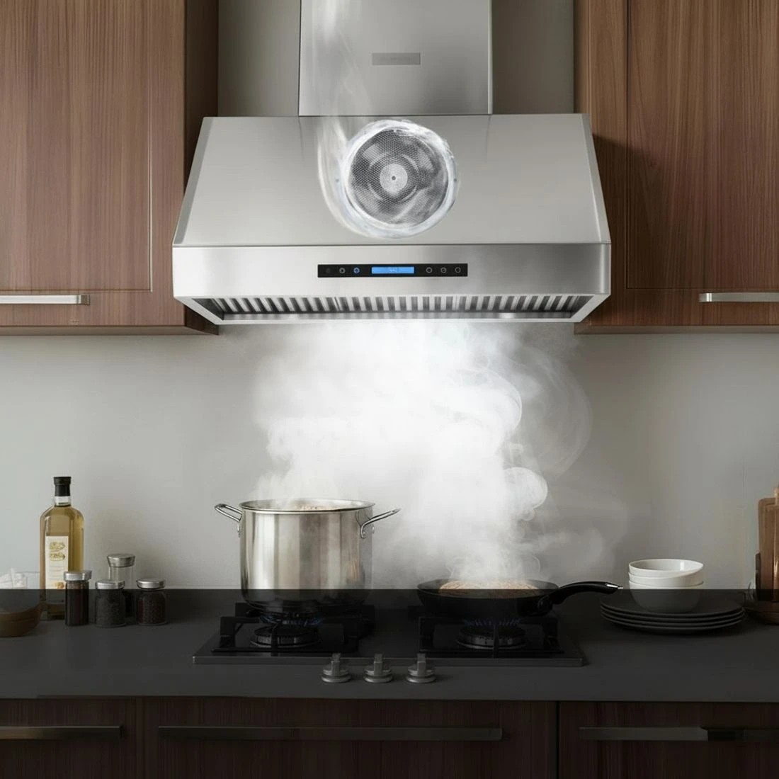 4 Devanti 900mm Range Hood 3-Speed Fan LED Display Remote Control - Silver, 4 of 7