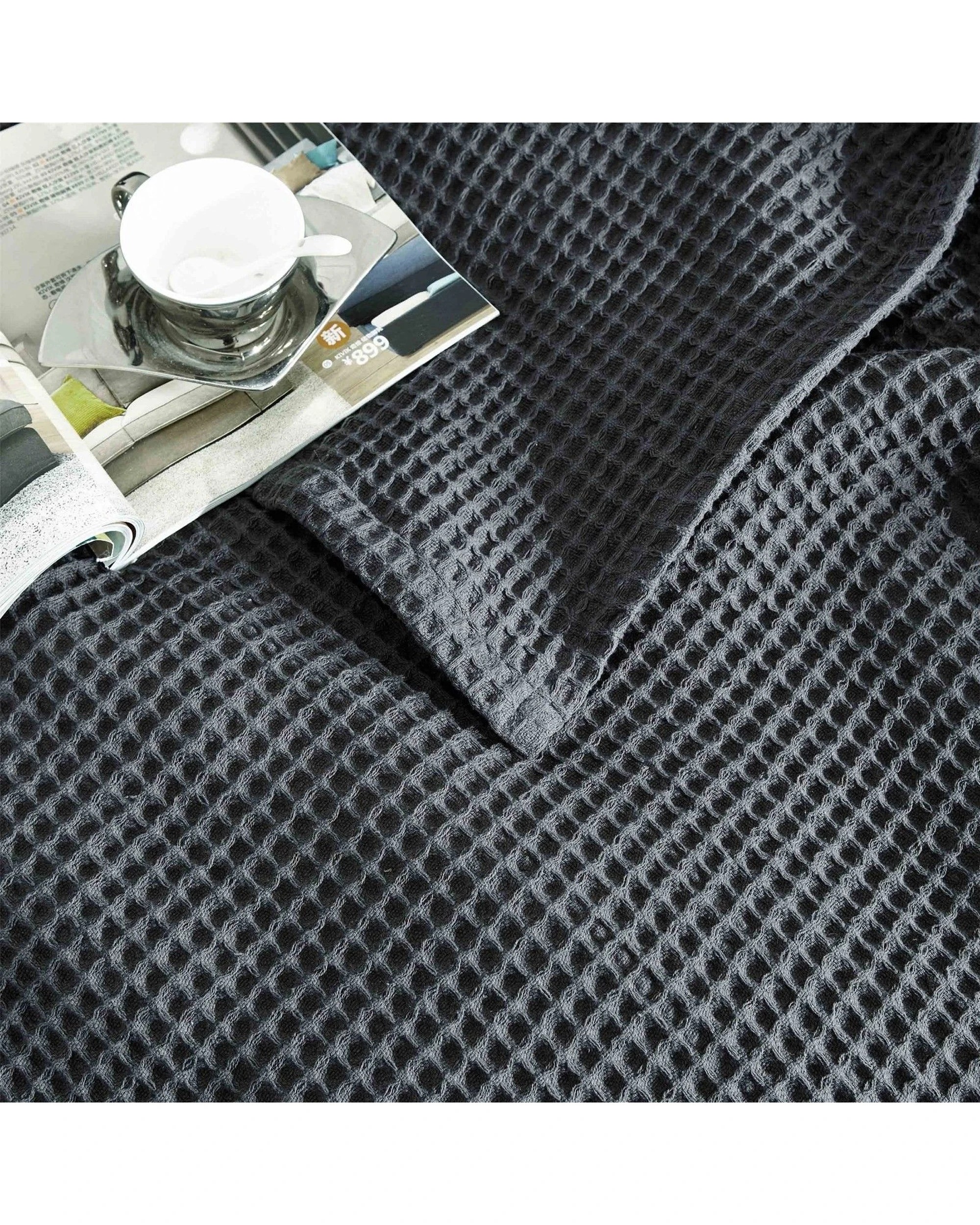5 Cotton More Chunky Waffle Blanket 100% Cotton Throw Double - Charcoal, 5 of 6