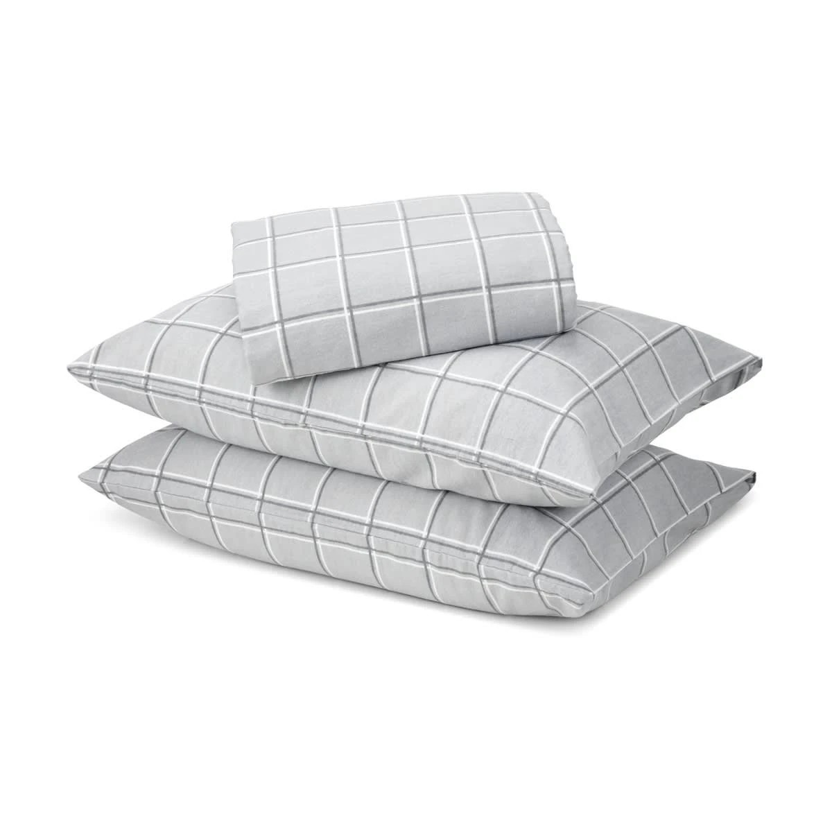 1 Check Flannelette Sheet Set - Queen Bed, Grey, 1 of 7