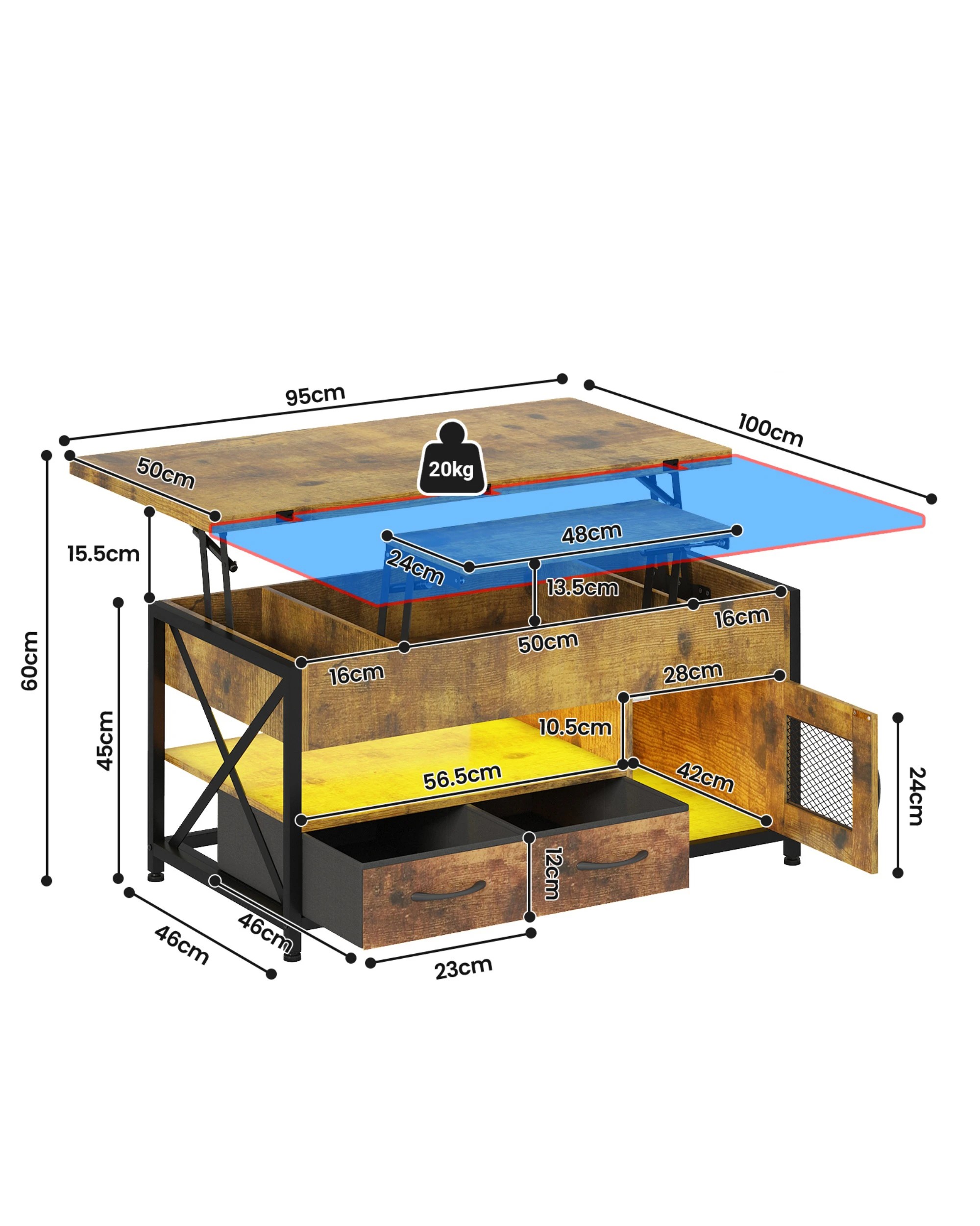 10 Advwin 4-in-1 LED Lift Top Coffee Table w/ Hidden Compartment & Display Shelf Rising Center Table w/ & Drawer & Cabinet, 10 of 10