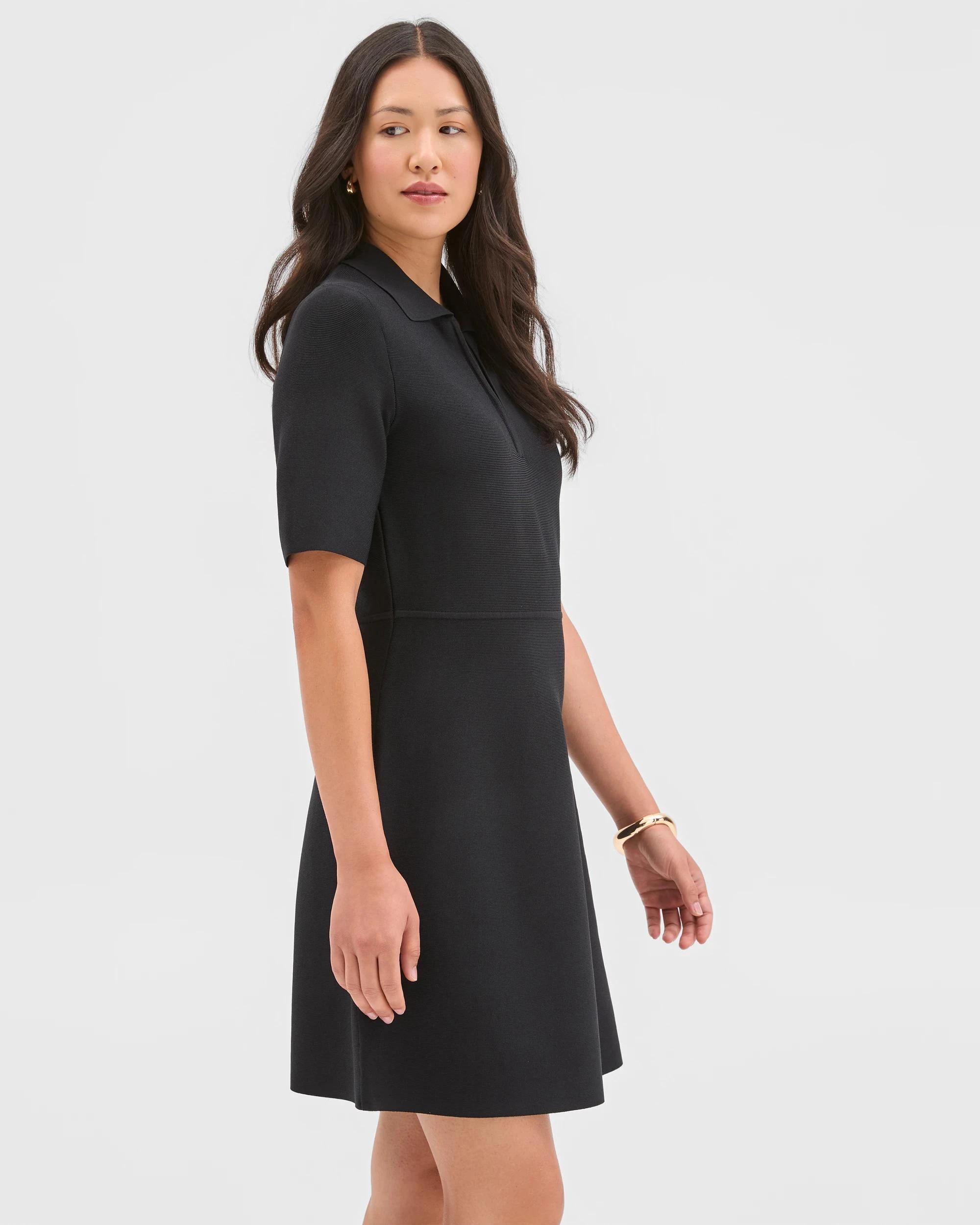 4 Preview Short Sleeve Crepe Knit Mini Dress BLACK, 4 of 6