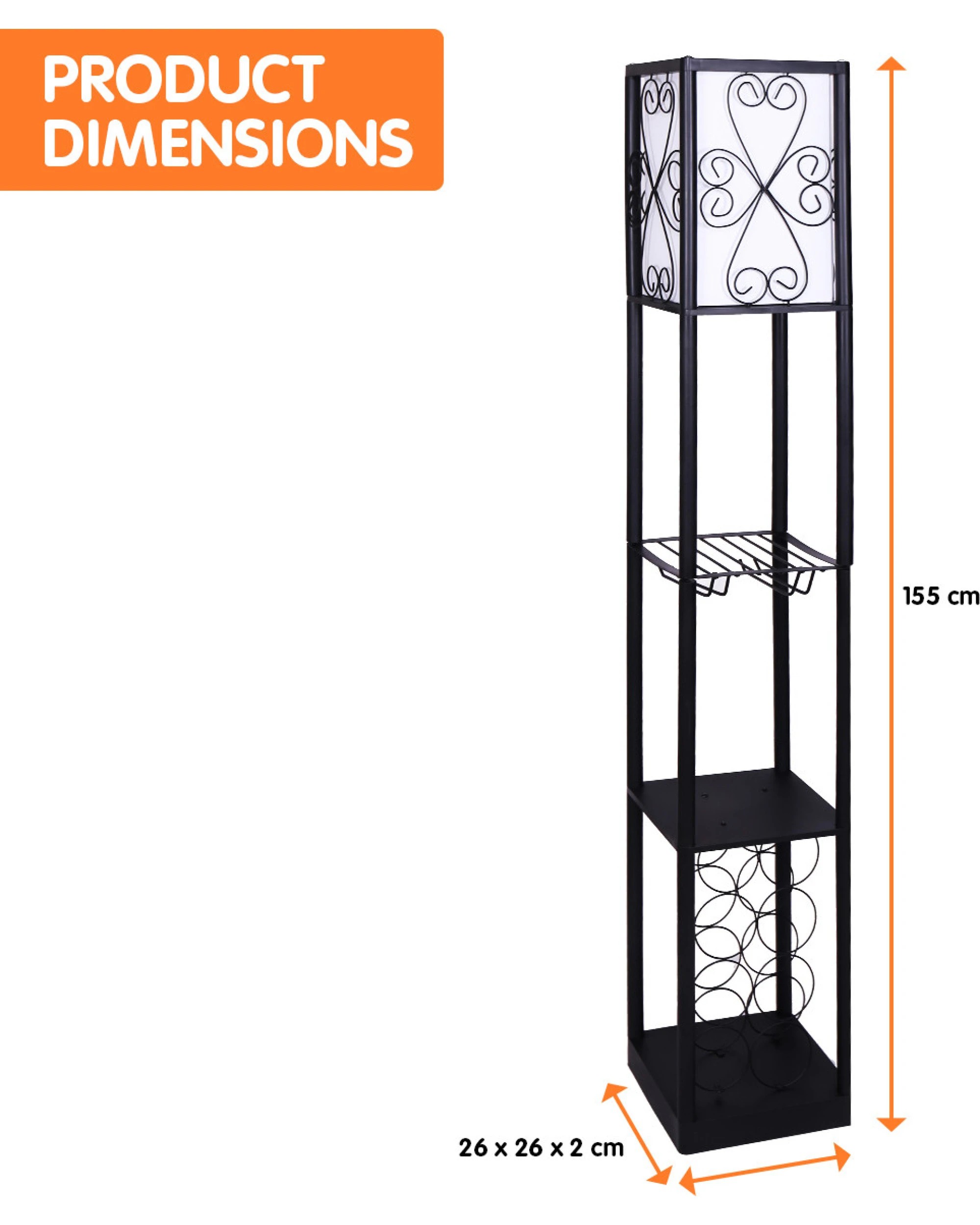 3 Sarantino Metal Etagere Floor Lamp With Wine Holder Shelf, 3 of 6